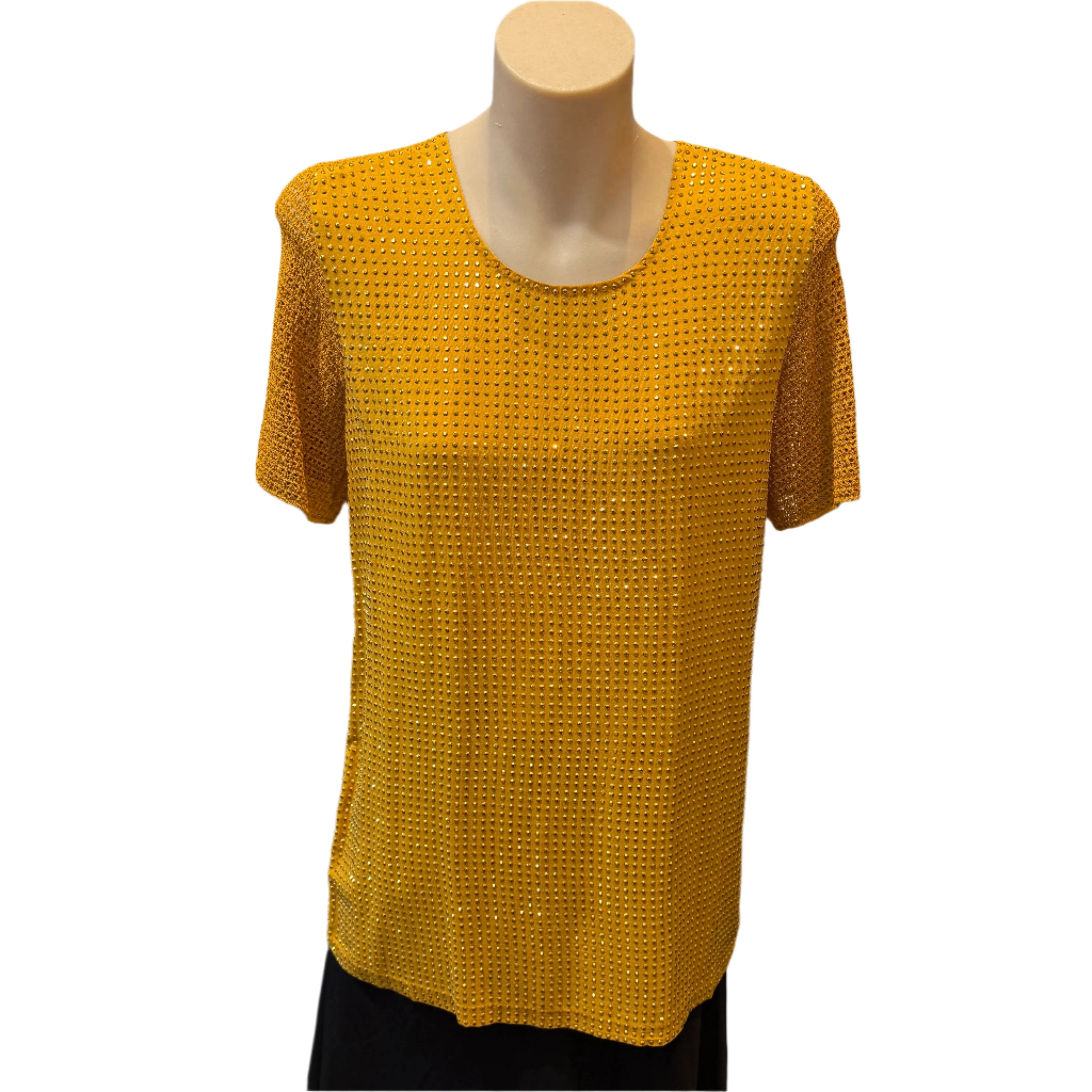 Gucci Mustard Studded Short Sleeve Silk Top Small