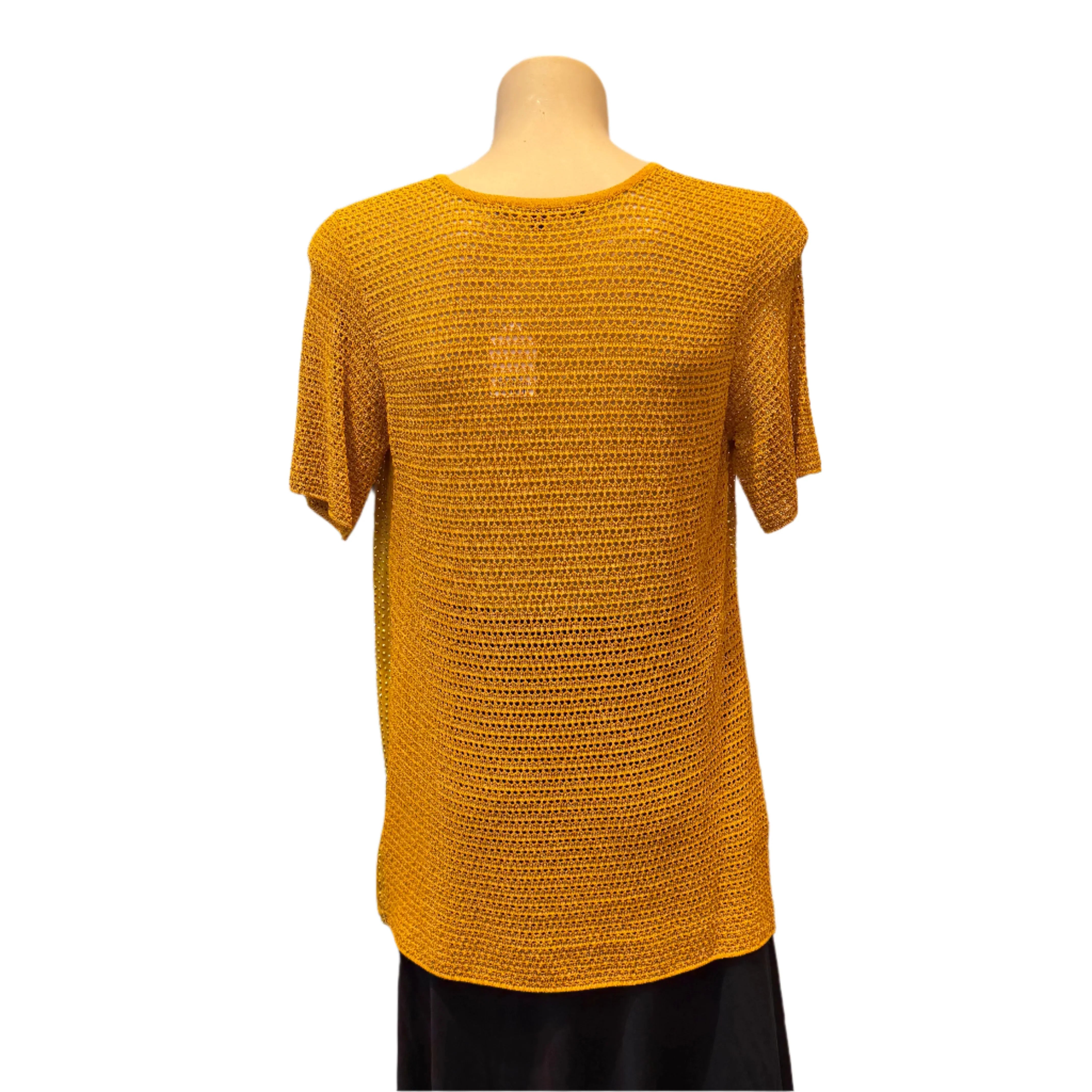 Gucci Mustard Studded Short Sleeve Silk Top Small