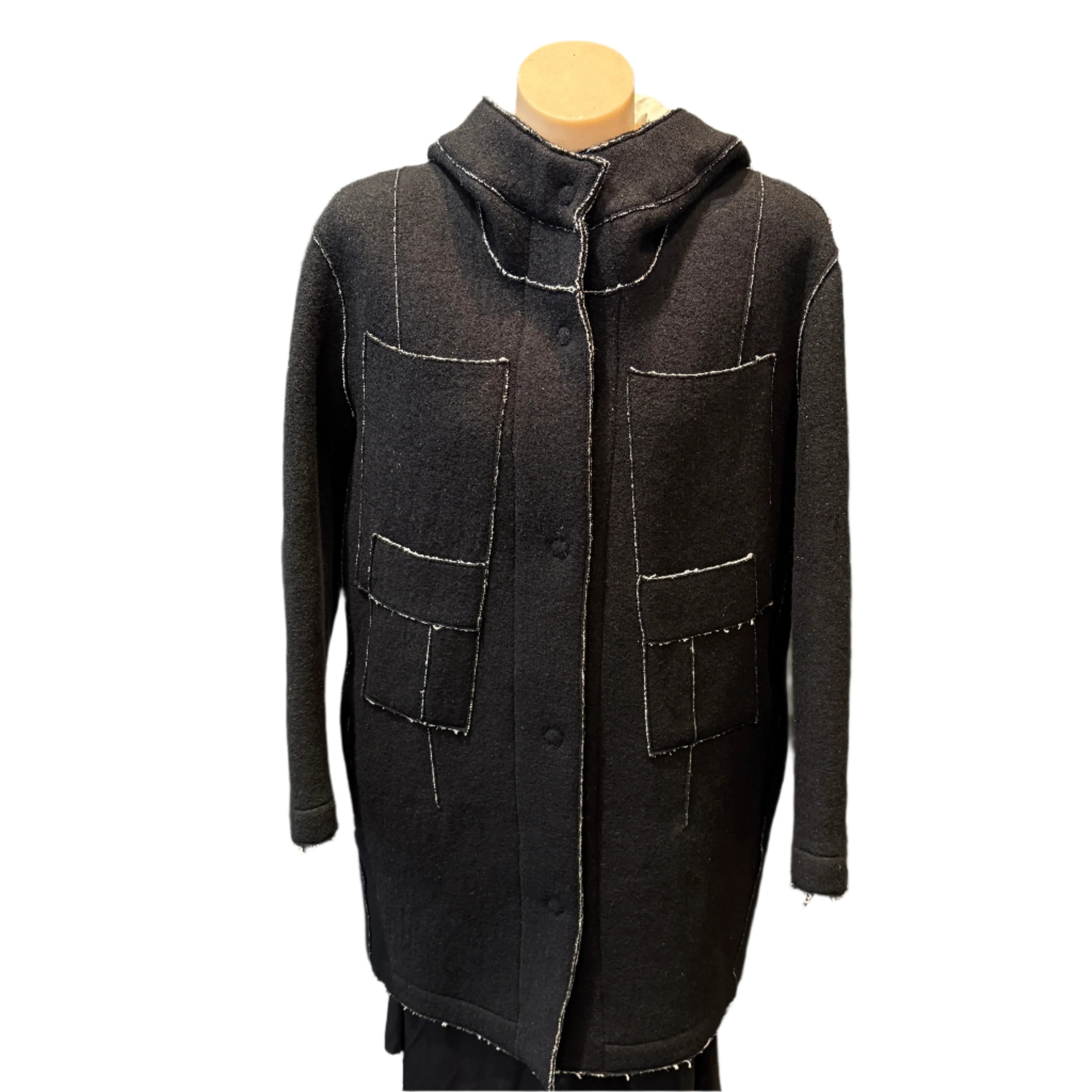 Transit Black Wool-Blend Hooded Coat Large