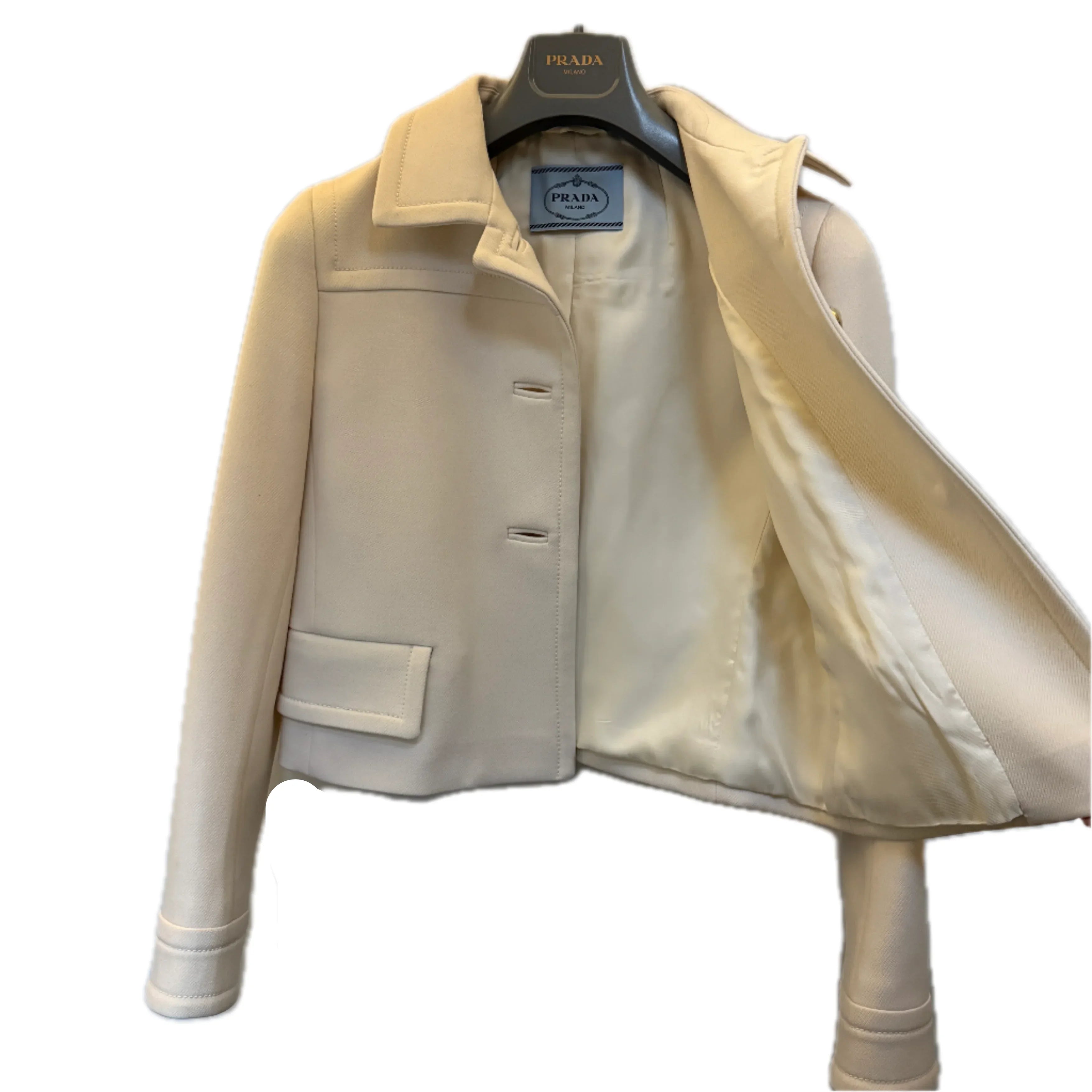 Prada Ivory Cropped Wool Jacket Off White sisze 40