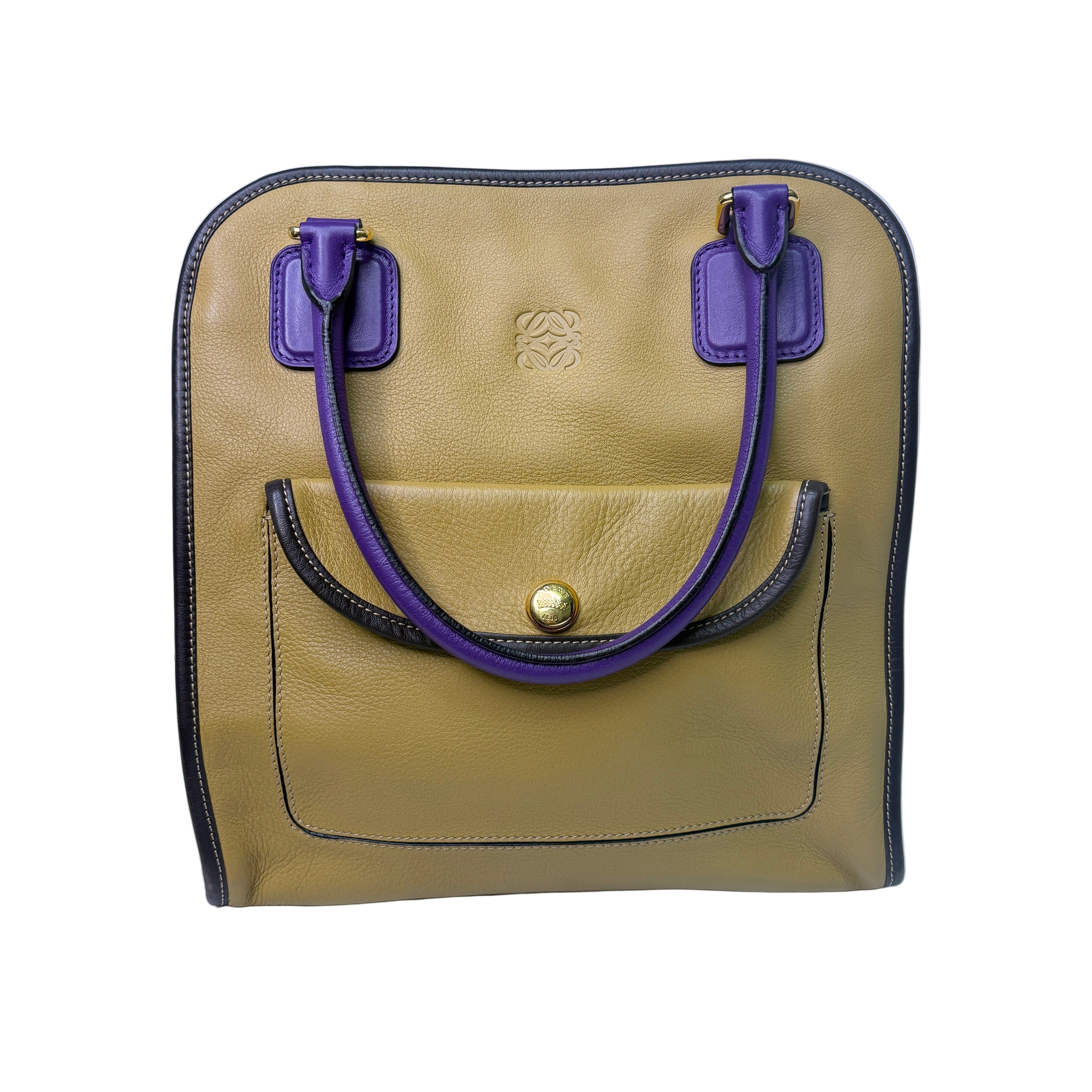 Loewe Tricolour Pebbled Handbag Leather Tan Purple