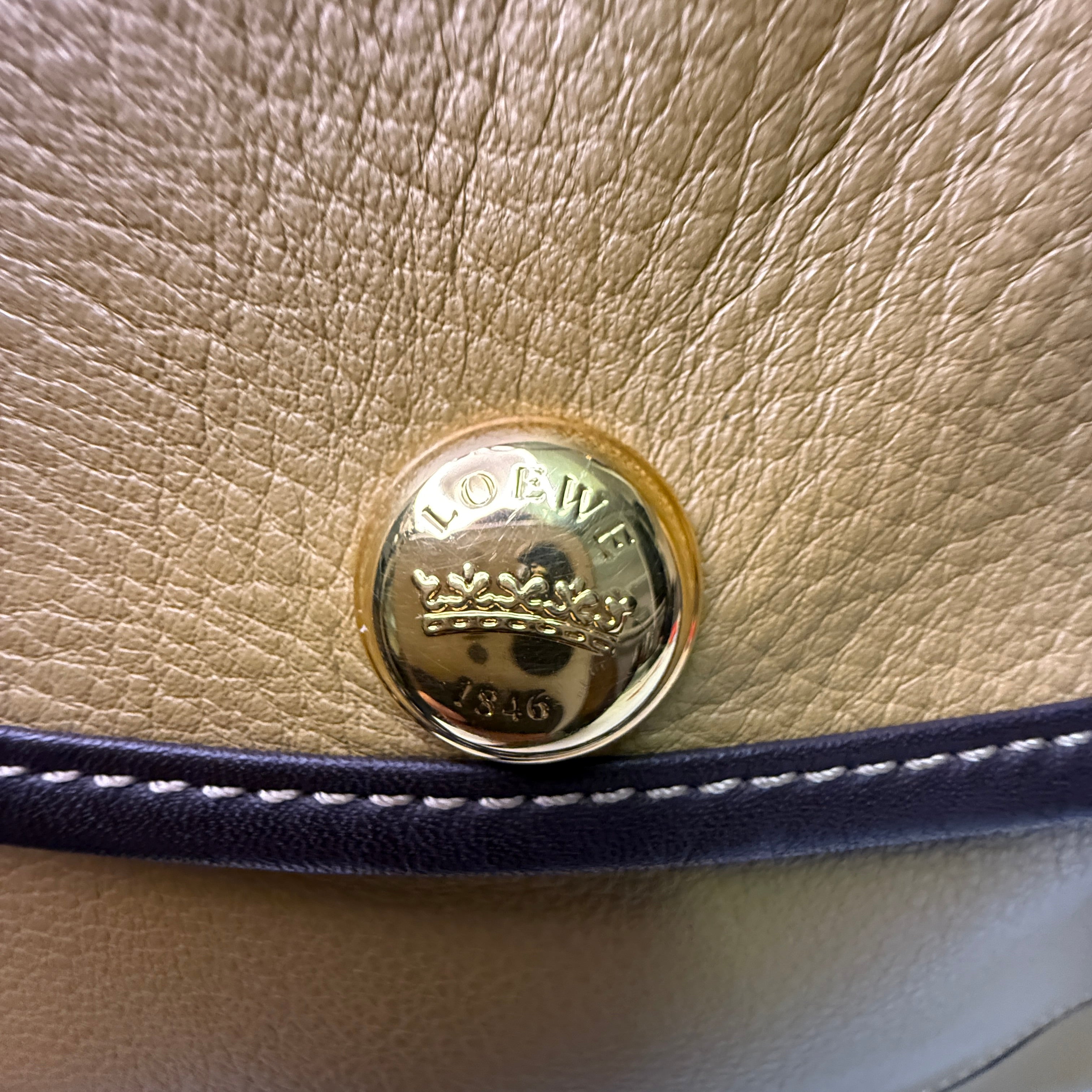 Loewe Tricolour Pebbled Handbag Leather Tan Purple