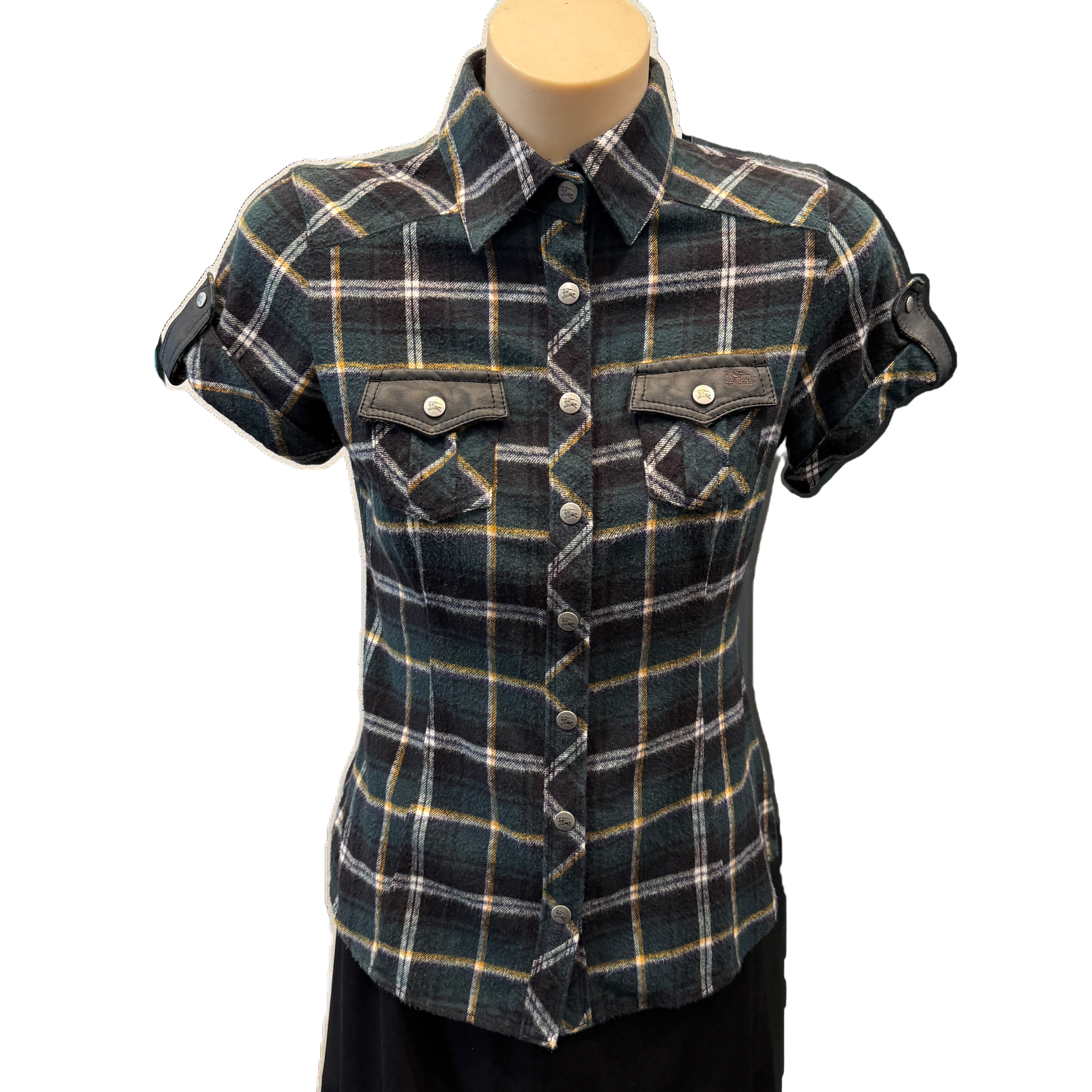 Burberry Blue Label Short Sleeve Shirt 36 Black/Green
