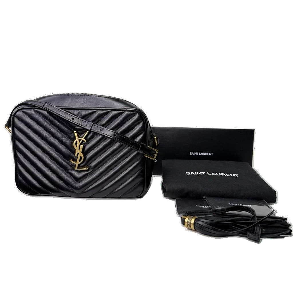 Yves Saint Laurent YSL Lou Quilted Camera Bag Leather Black