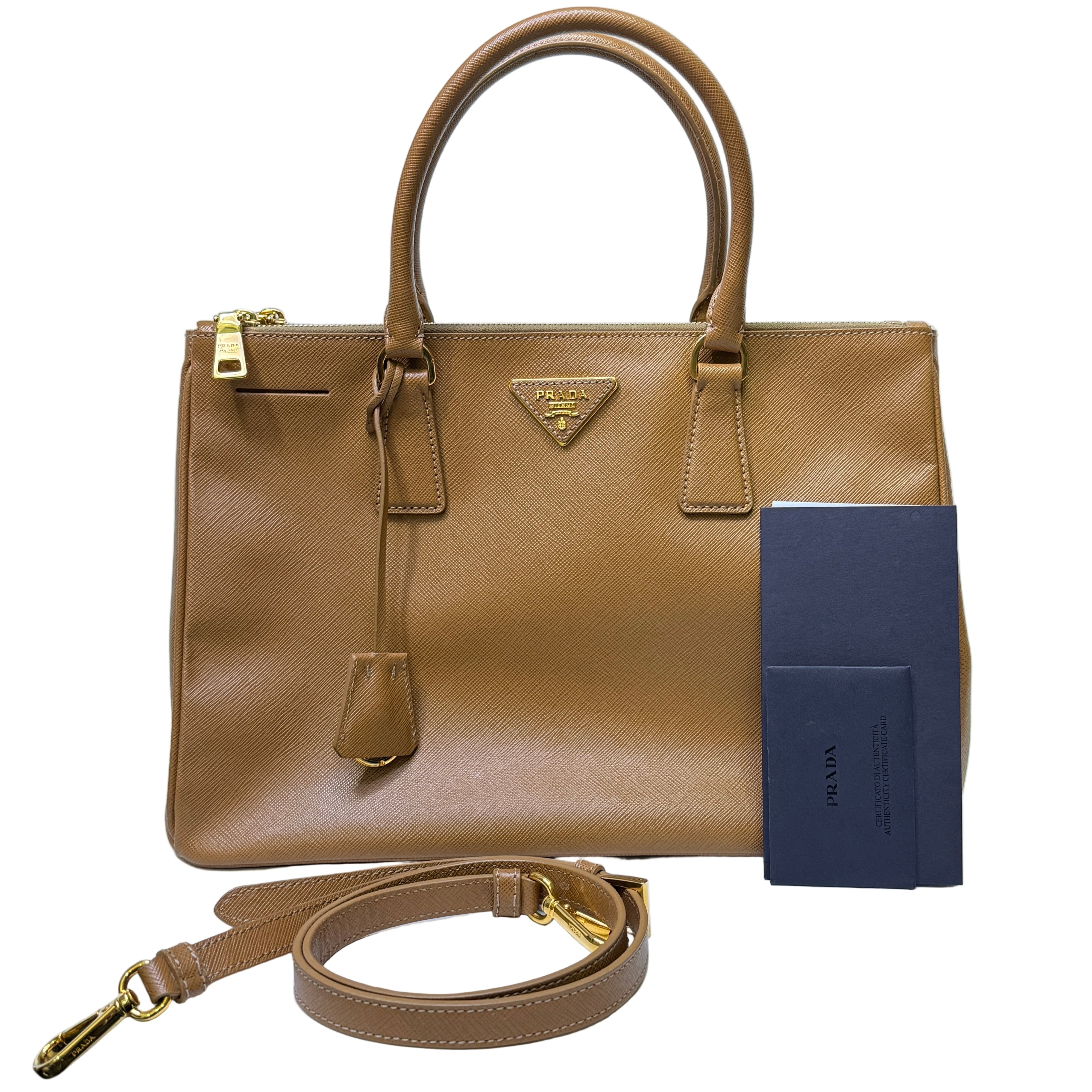 Prada Galleria Handbag Saffiano Leather Brown