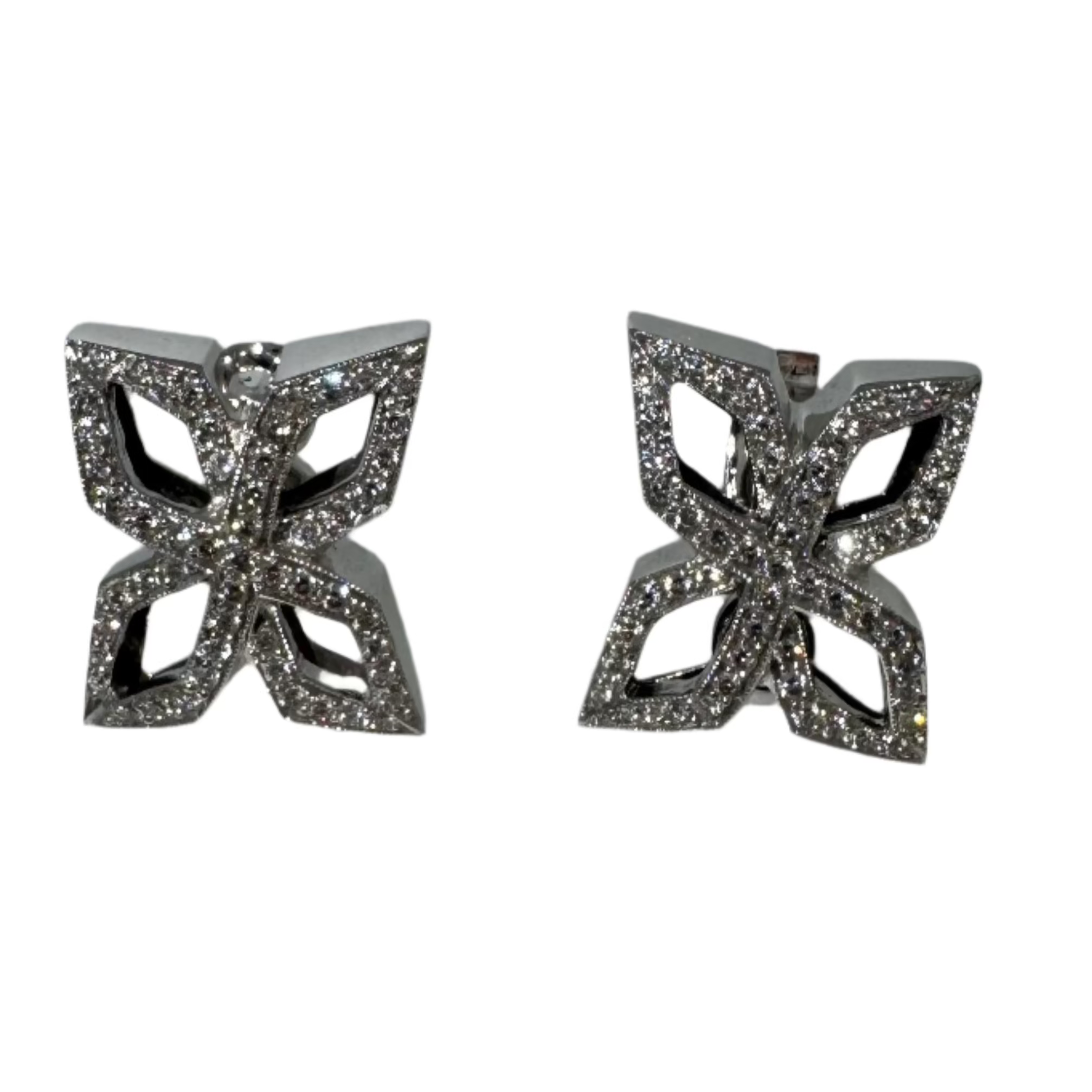 Anton Jewellery 18K White Gold Geometric Flower Diamond Stud Earrings 1.10ct