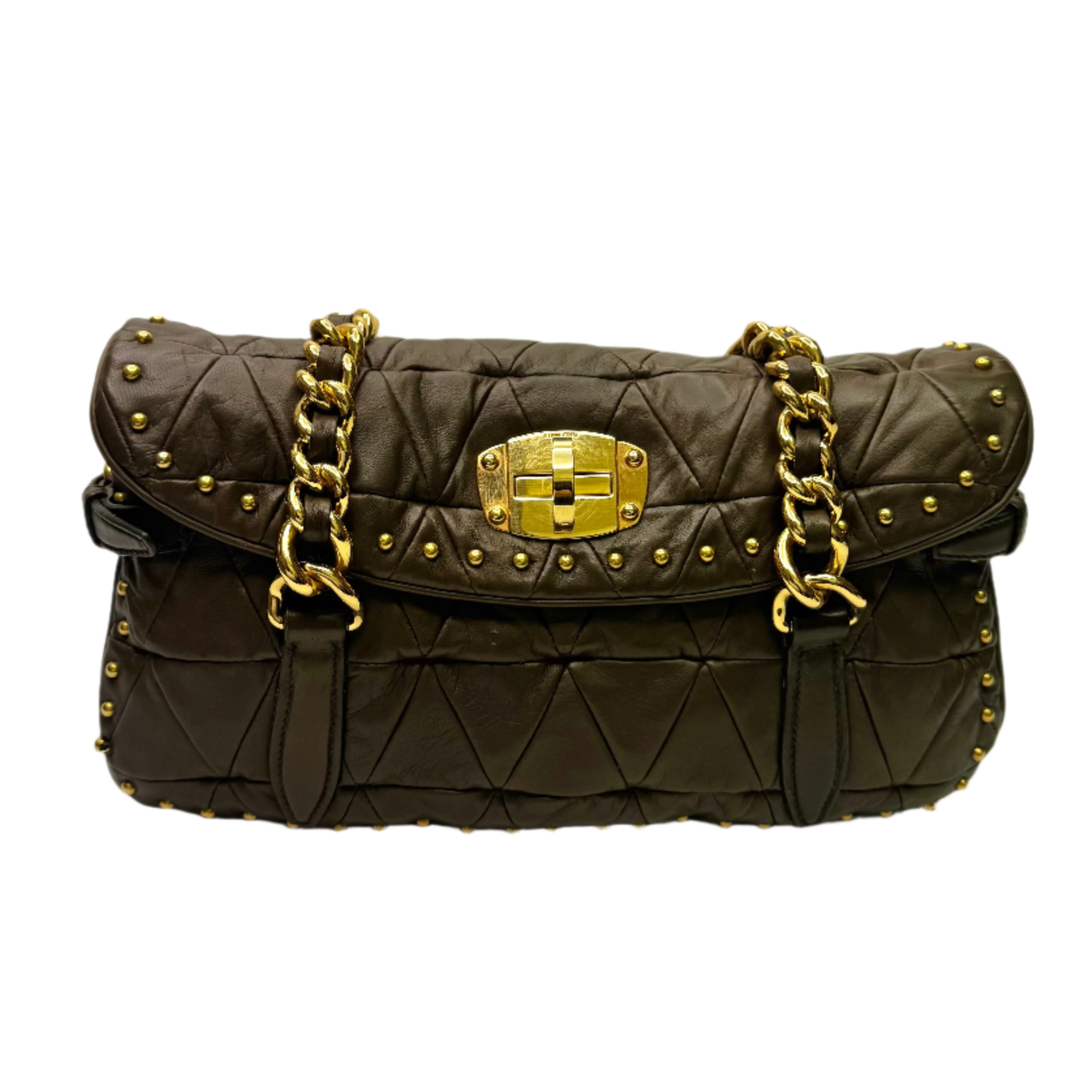 Miu Miu Nappa Quilted Studded Tote Bag Black