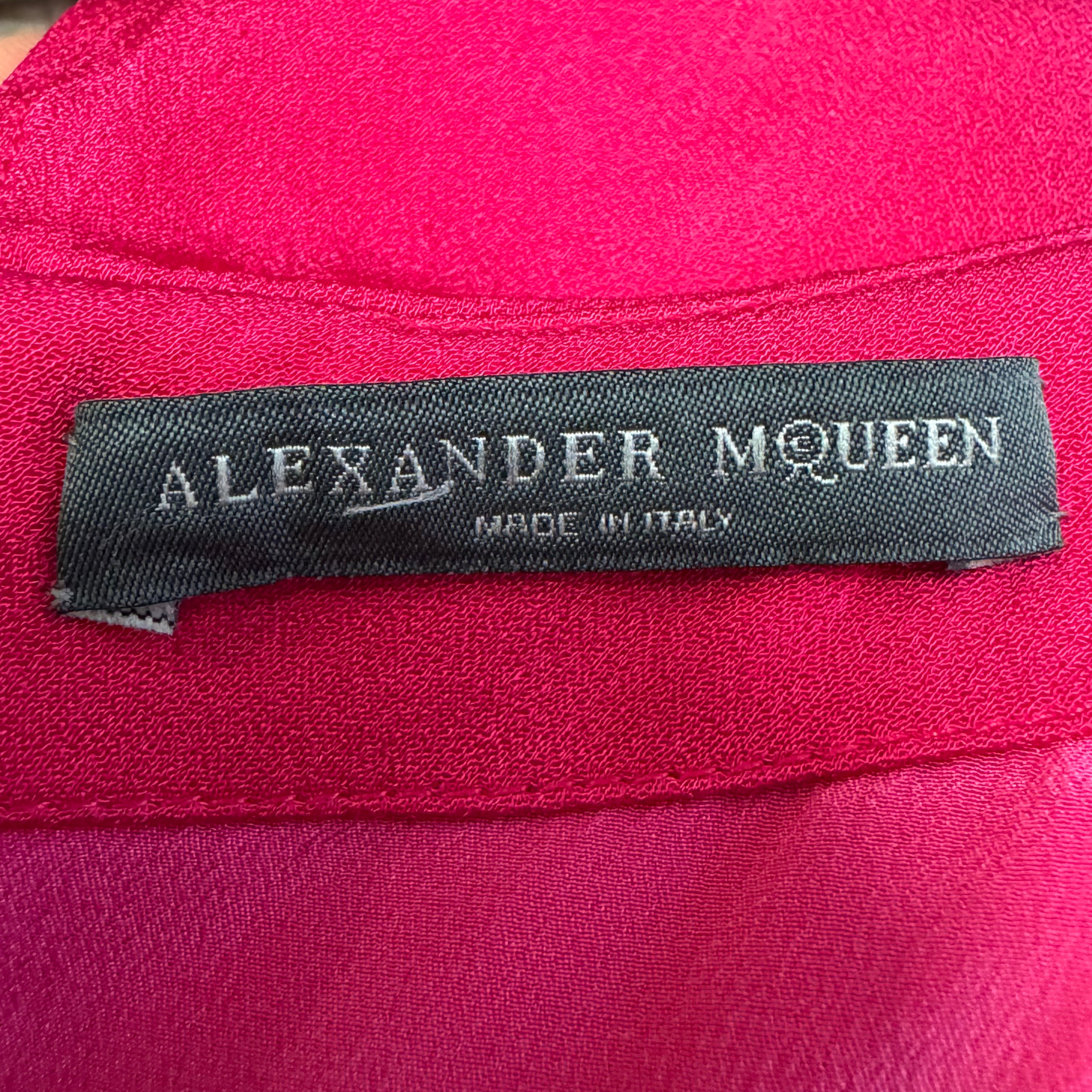 Alexander McQueen Fuschia Cape Back Volume Sleeve Dress Pink 42