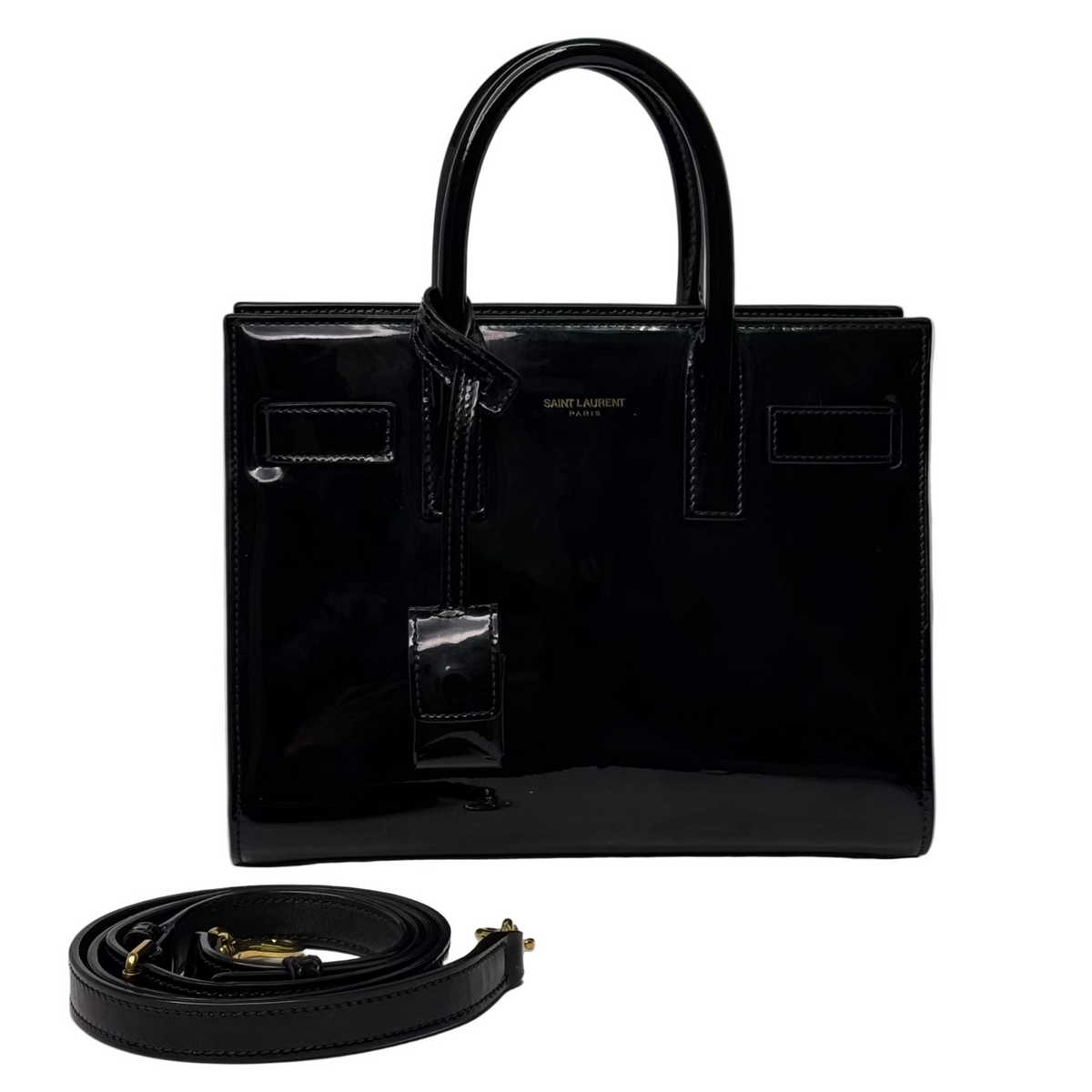 Saint Laurent Sac De Jour Handbag Patent Leather Black - Lost Designer