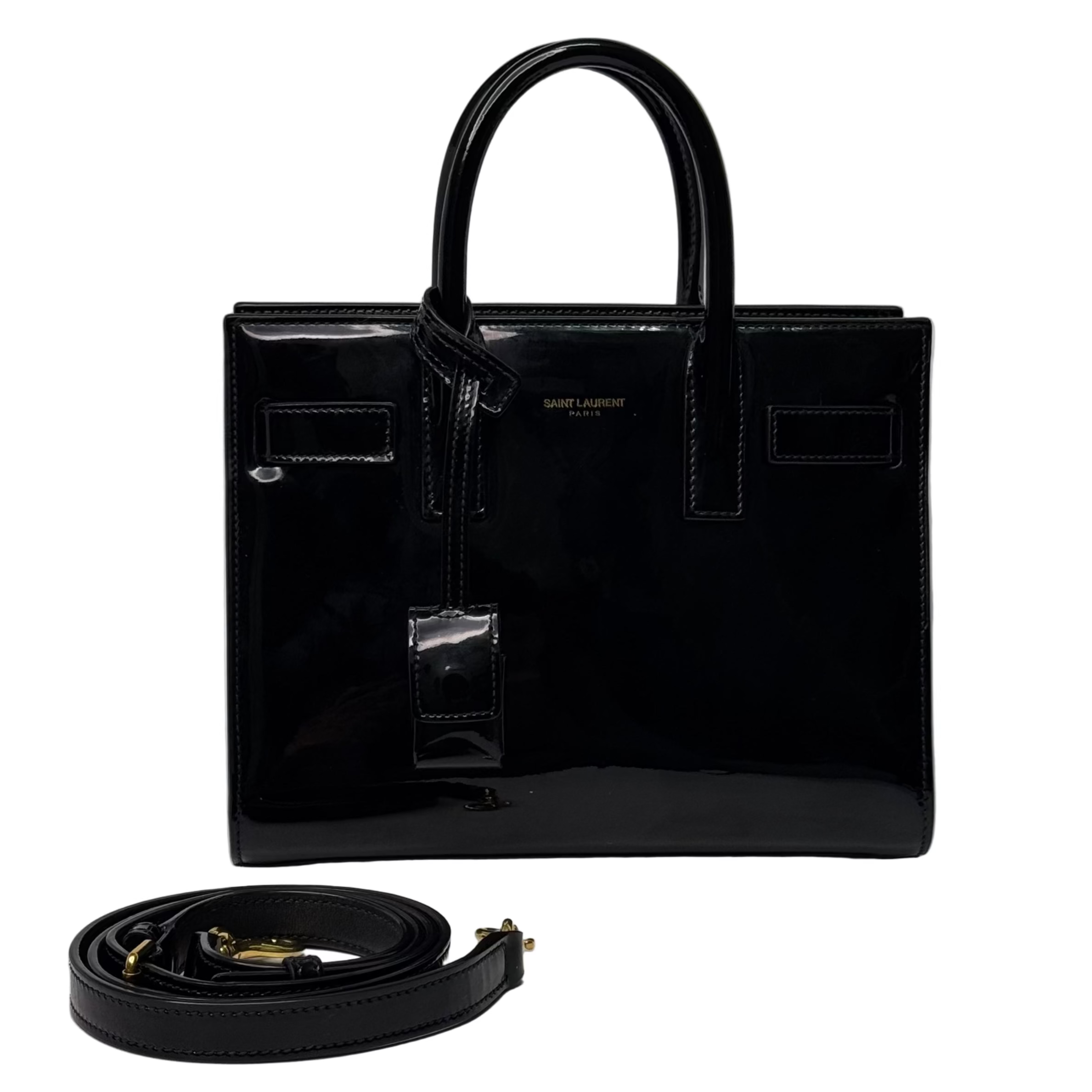 Saint Laurent Sac De Jour Handbag Patent Leather Black