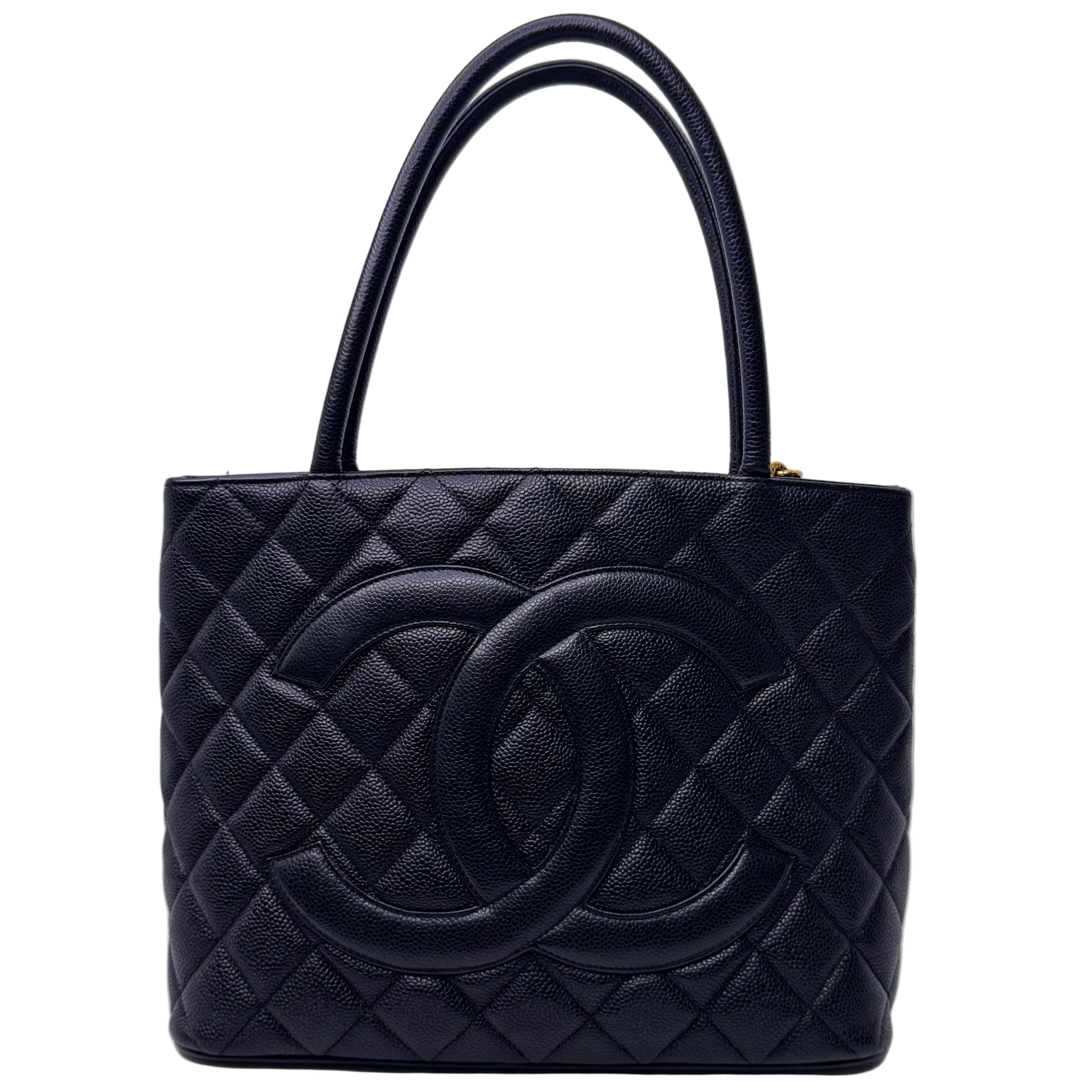 Chanel Medalion Tote Bag Grained Calfskin Leather Black