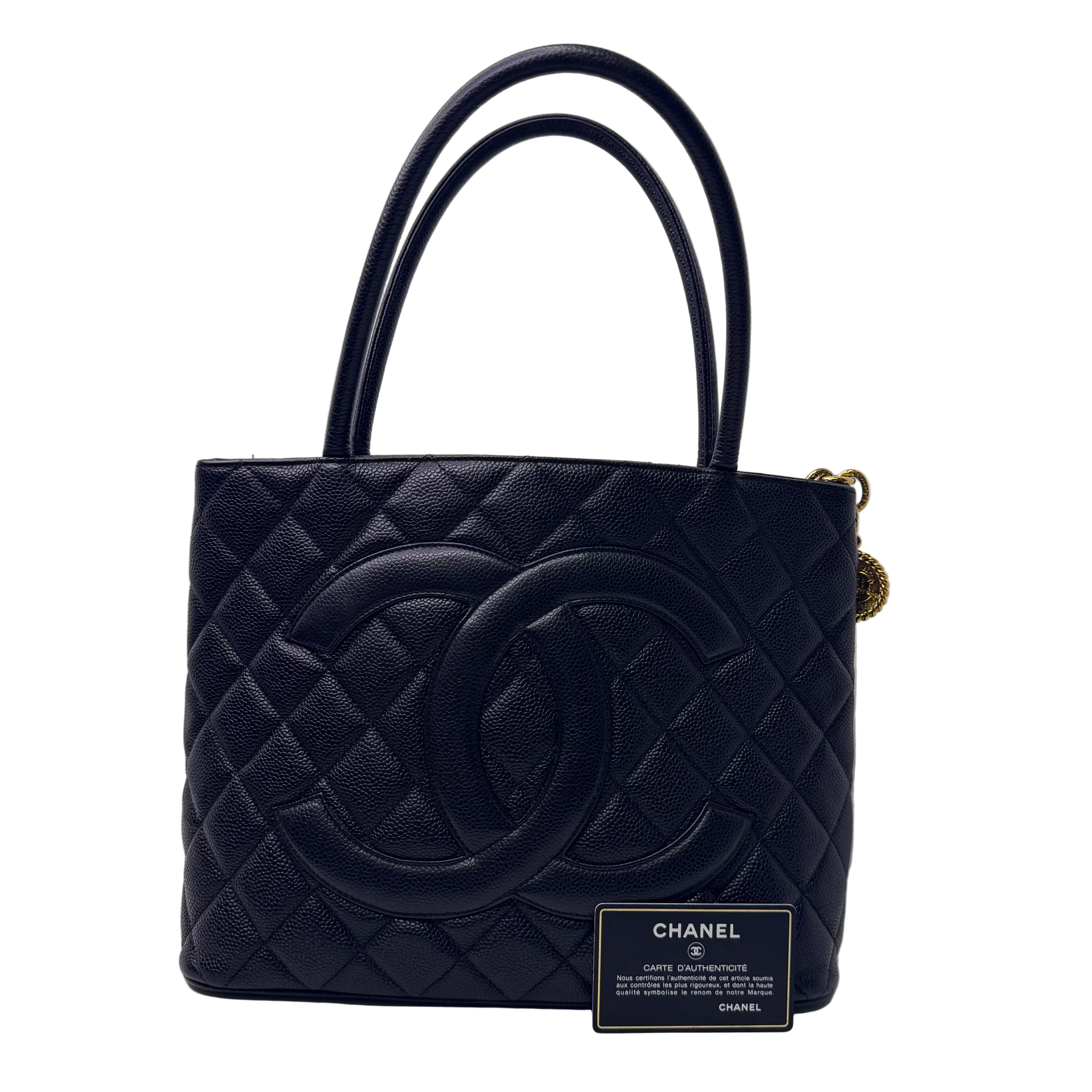 Chanel Medalion Tote Bag Grained Calfskin Leather Black