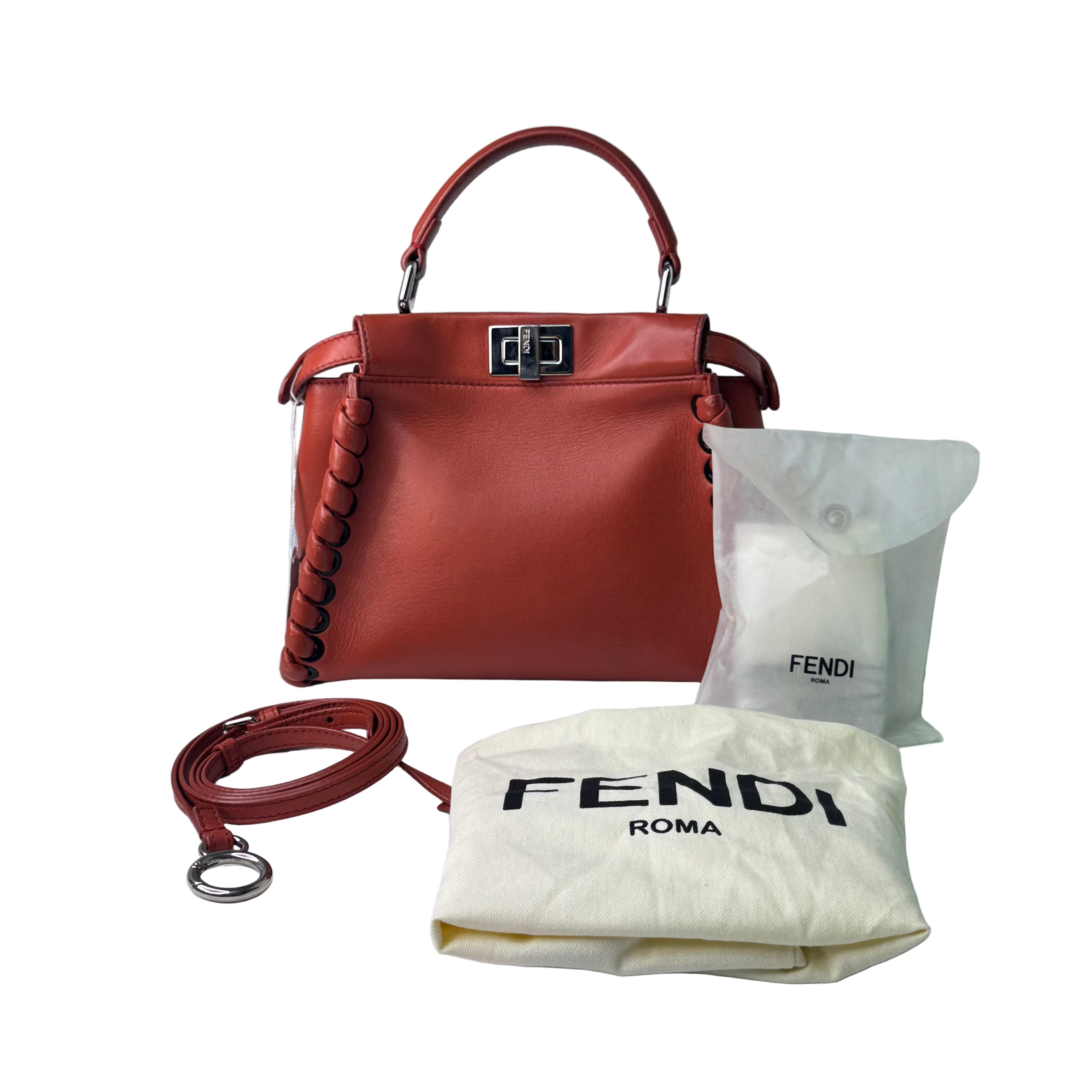 Fendi Mini Whipstitch Peekaboo Bag Leather Red