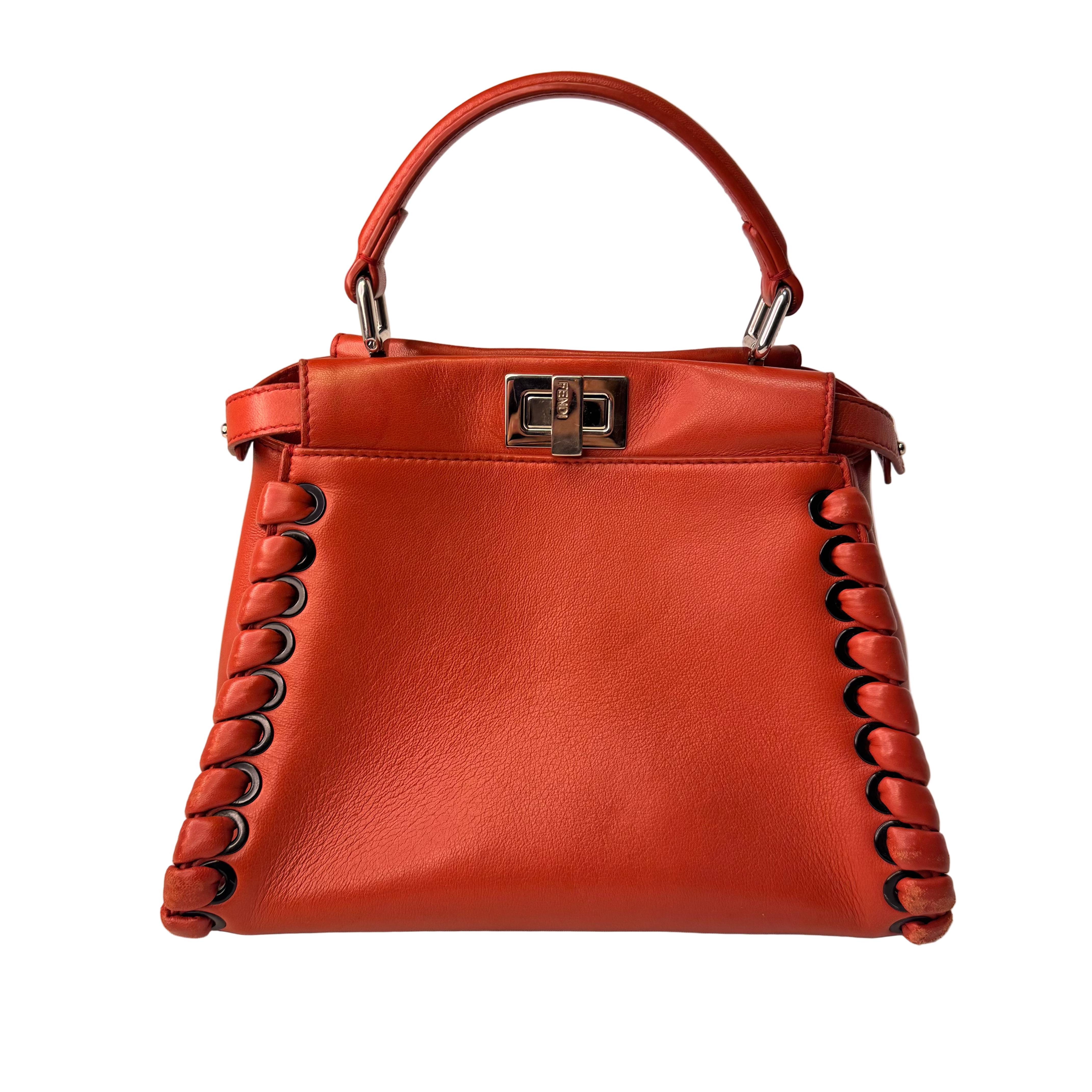 Fendi Mini Whipstitch Peekaboo Bag Leather Red