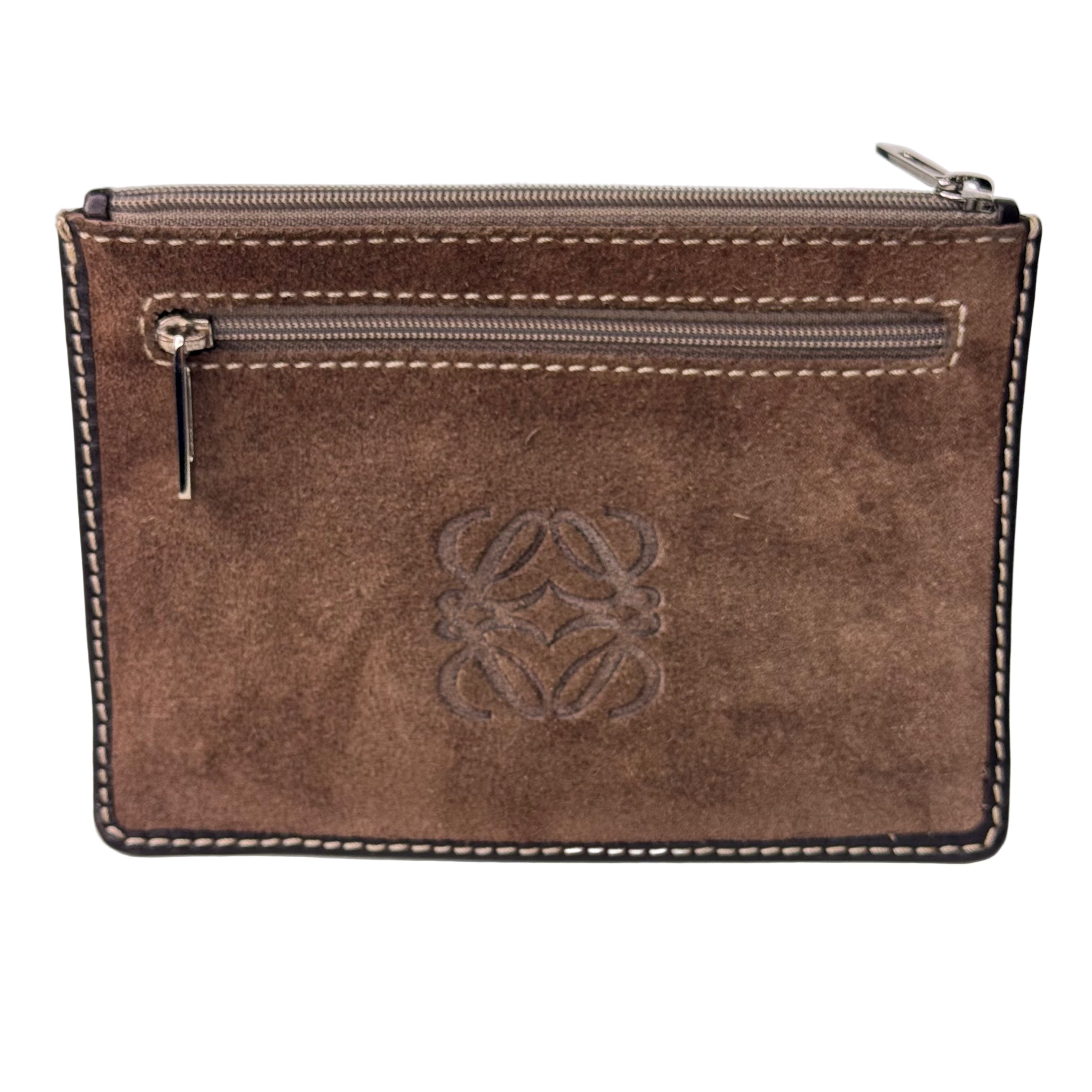 Loewe Wallet Pouch Suede Leather Brown