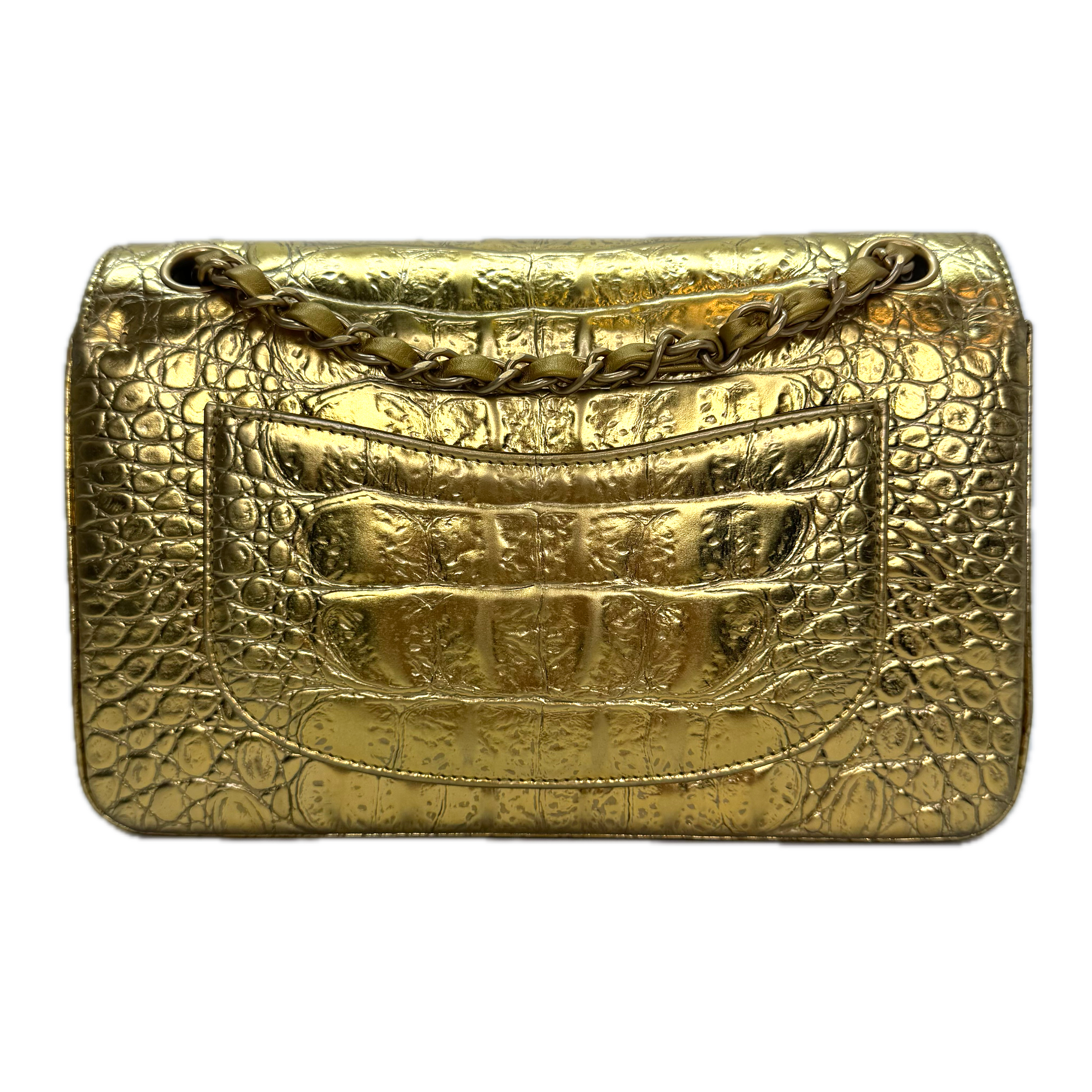 Chanel Double Flap Gold Egyptian Fall 2019 Medium embossed Crocodile Bag