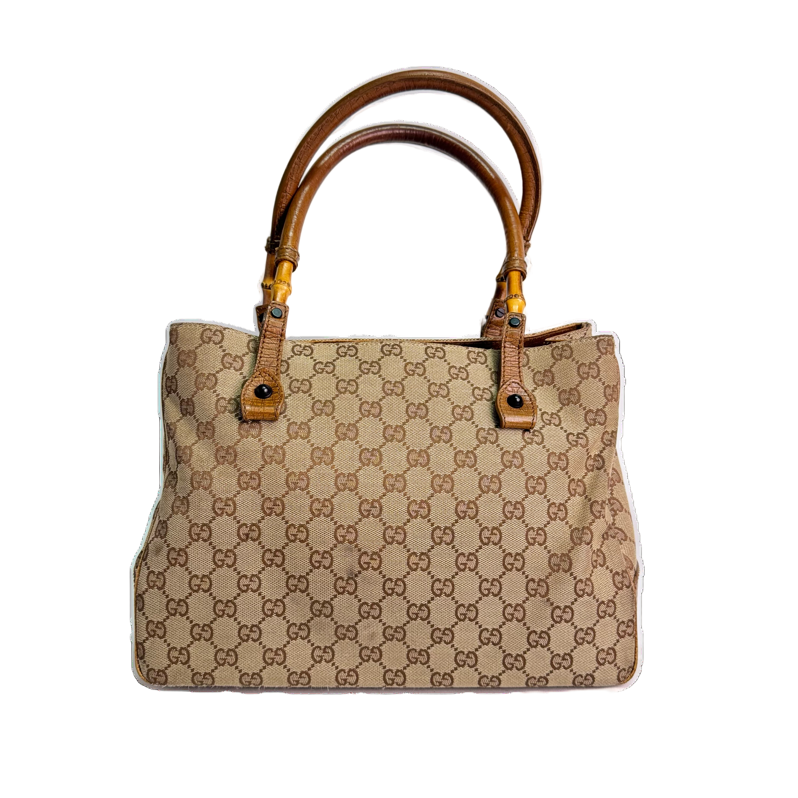 Gucci Bamboo GG Handbag Canvas Beige