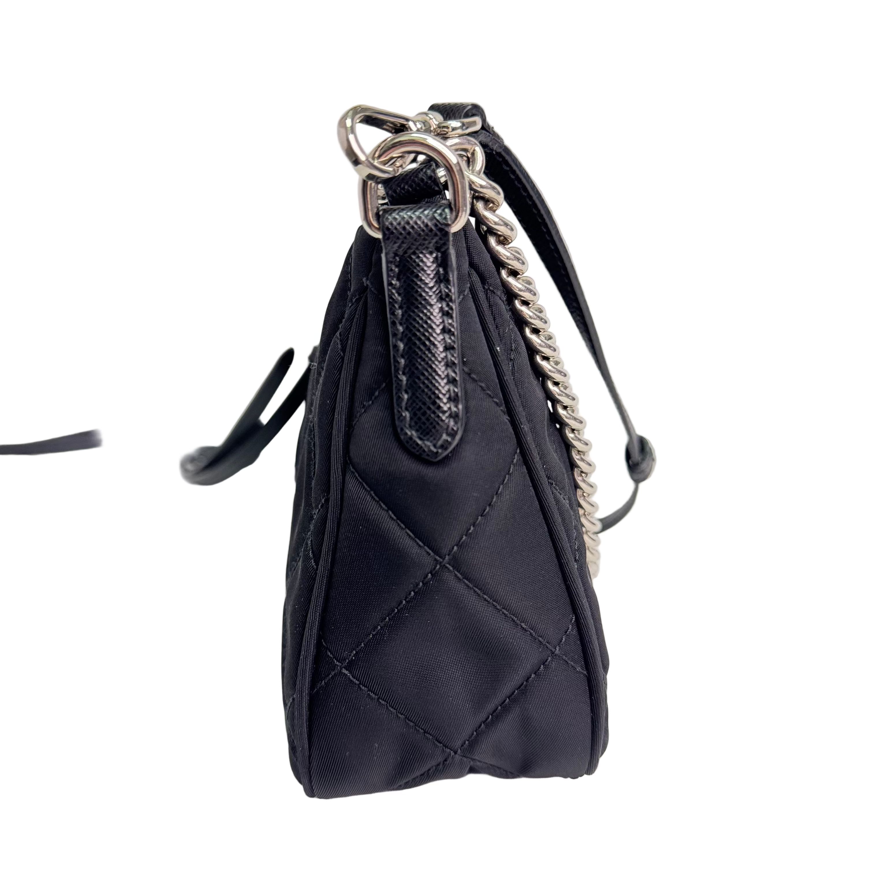 Prada Tessuto Quilted Chain Crossbody Bag Nylon Black