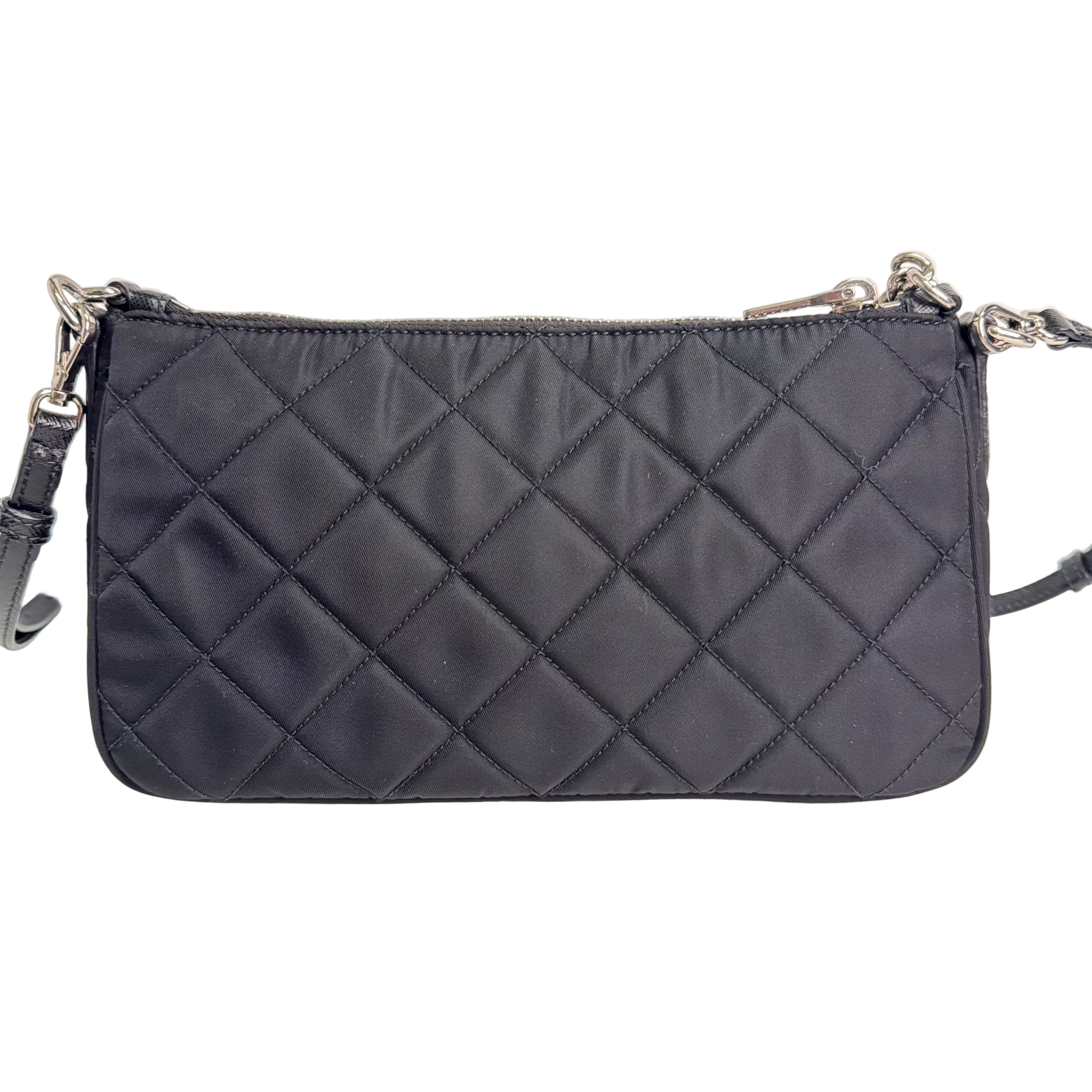 Prada Tessuto Quilted Chain Crossbody Bag Nylon Black