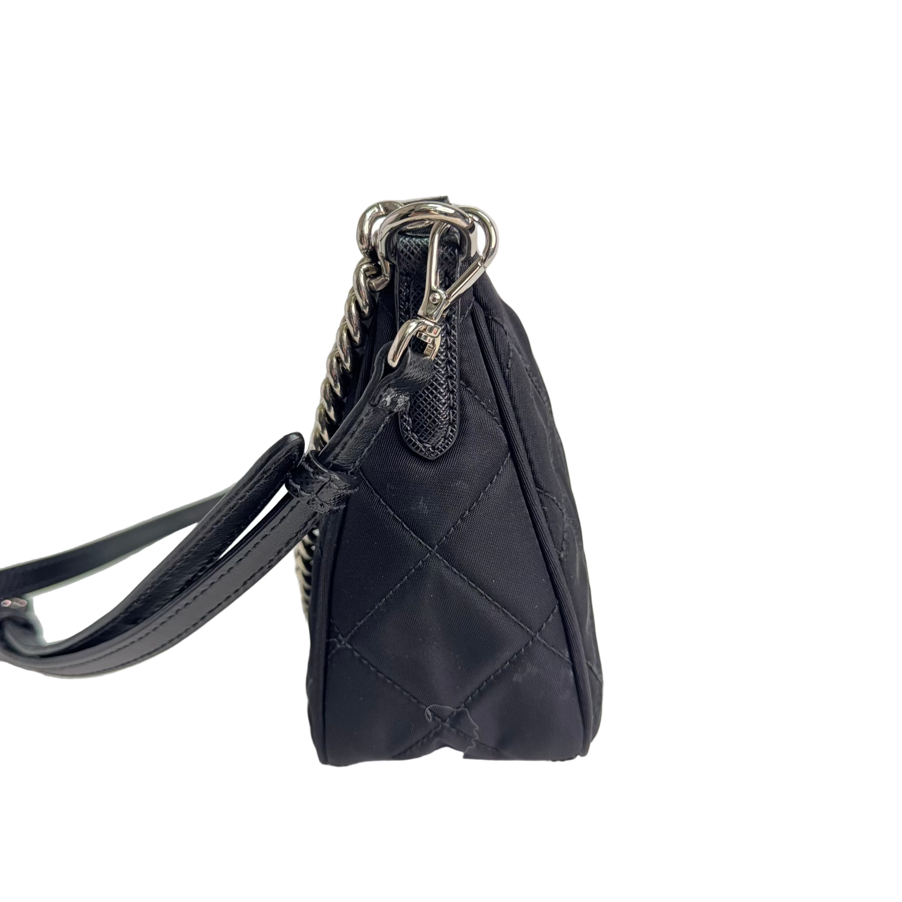 Prada Tessuto Quilted Chain Crossbody Bag Nylon Black