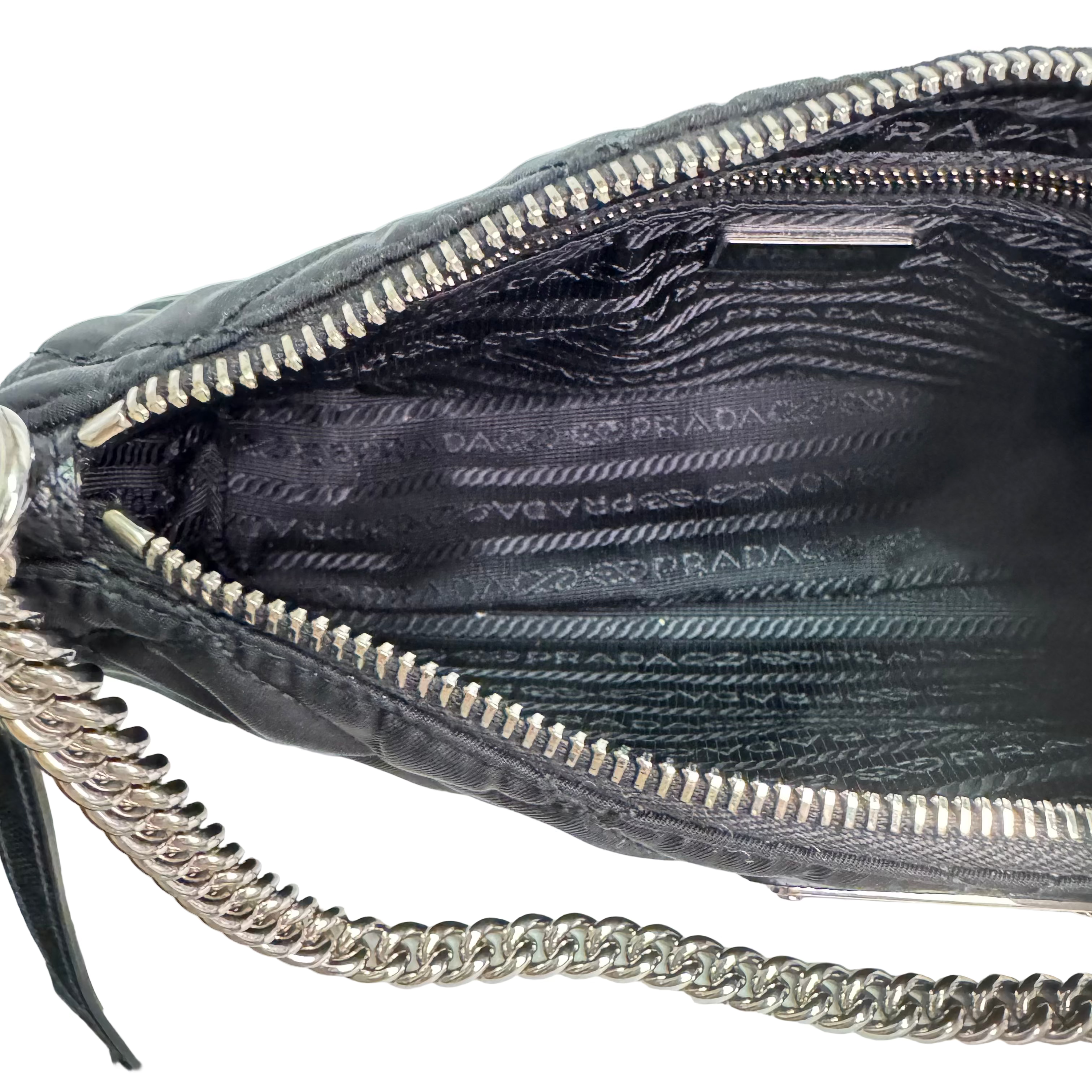 Prada Tessuto Quilted Chain Crossbody Bag Nylon Black