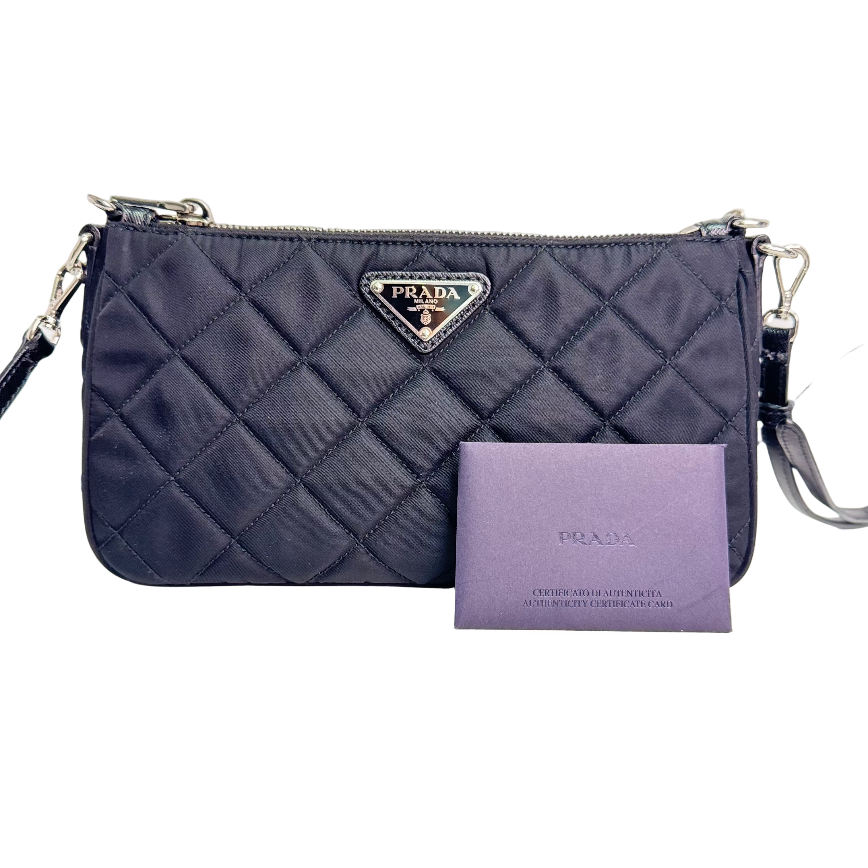 Prada Tessuto Quilted Chain Crossbody Bag Nylon Black