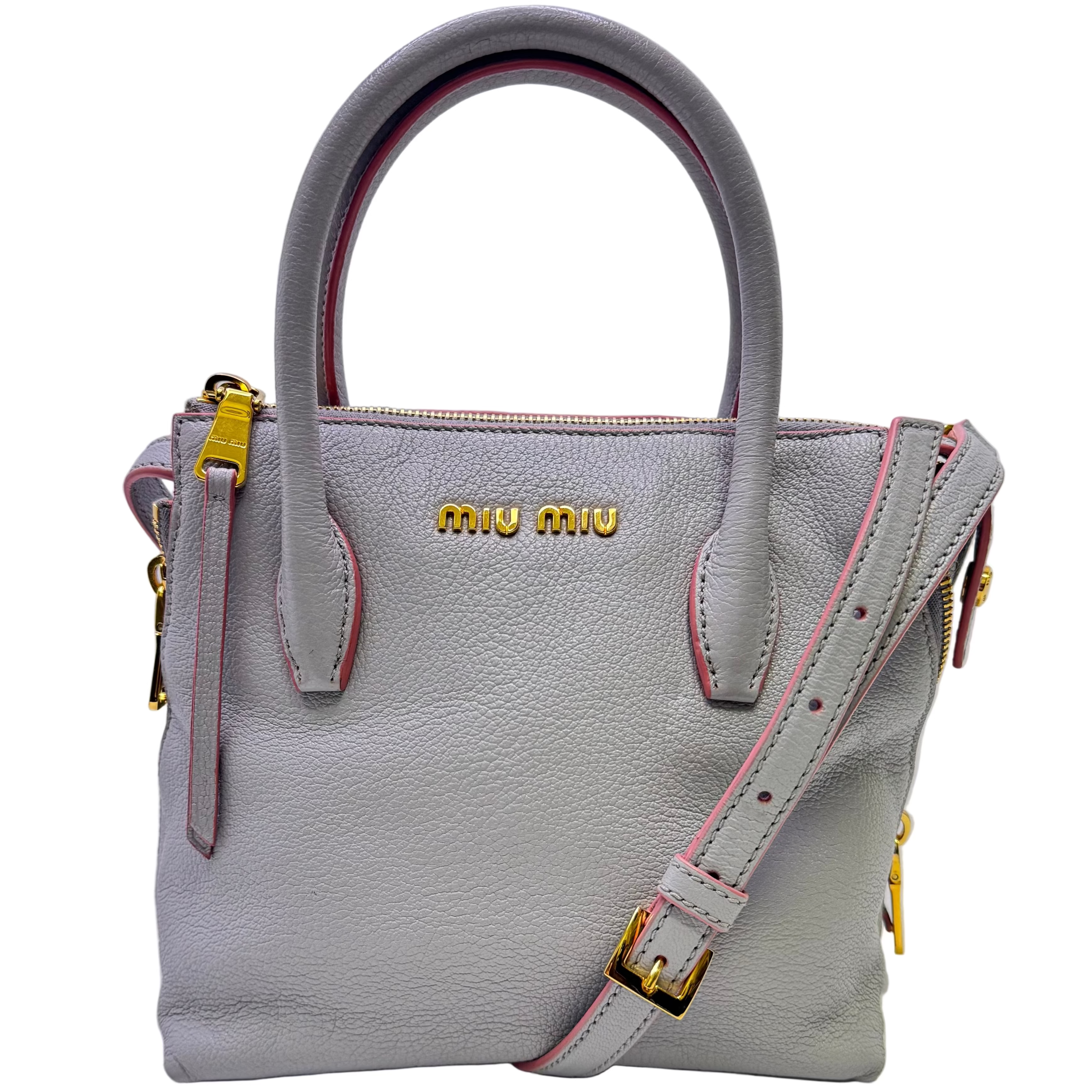 Miu Miu Madras 2way Shoulder Handbag Leather Blue