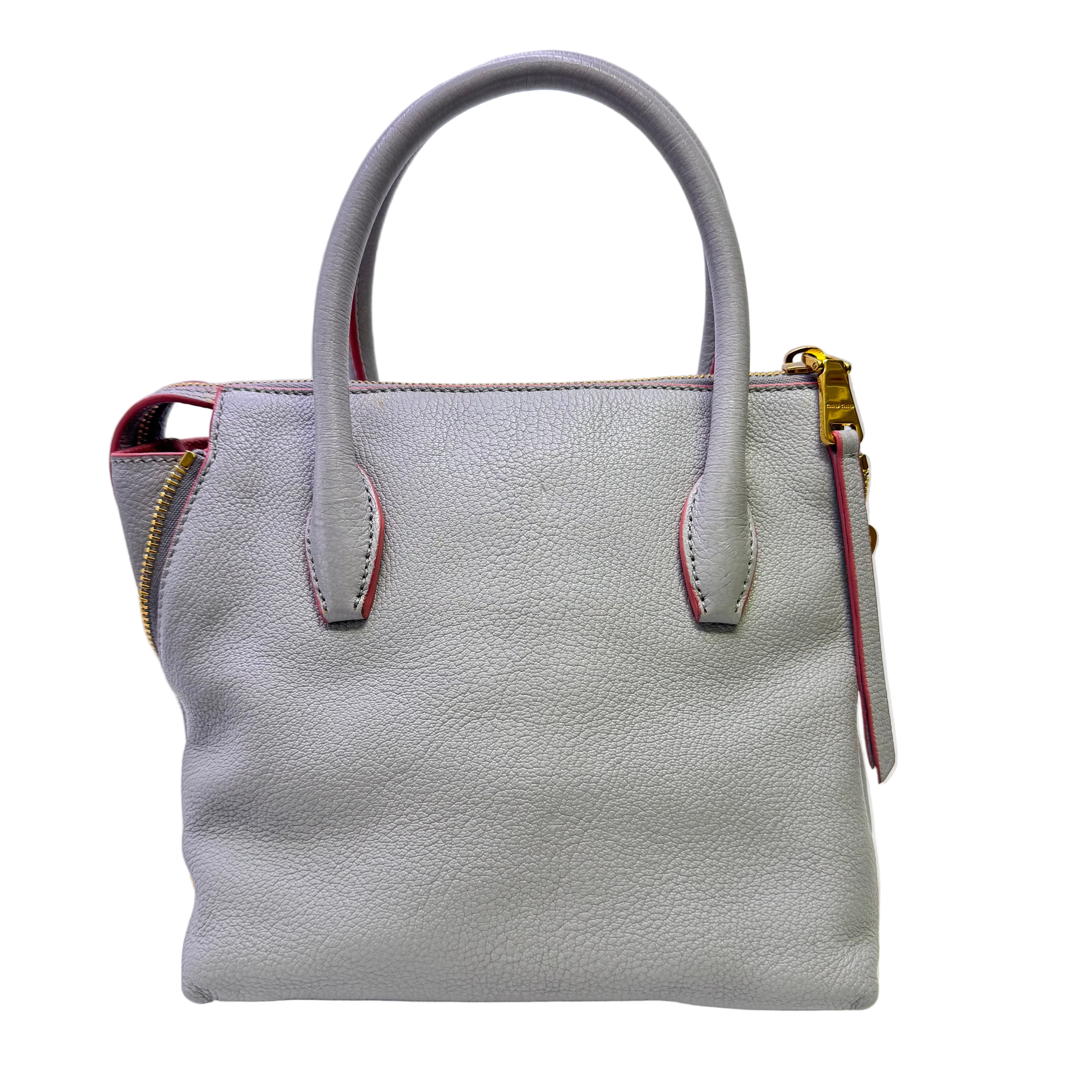 Miu Miu Madras 2way Shoulder Handbag Leather Blue