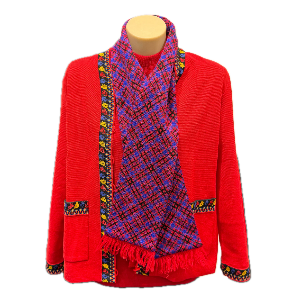 Saint Laurent Knitted Cardigan, Sweater and Scarf Set Wool Red M - Lost Designer