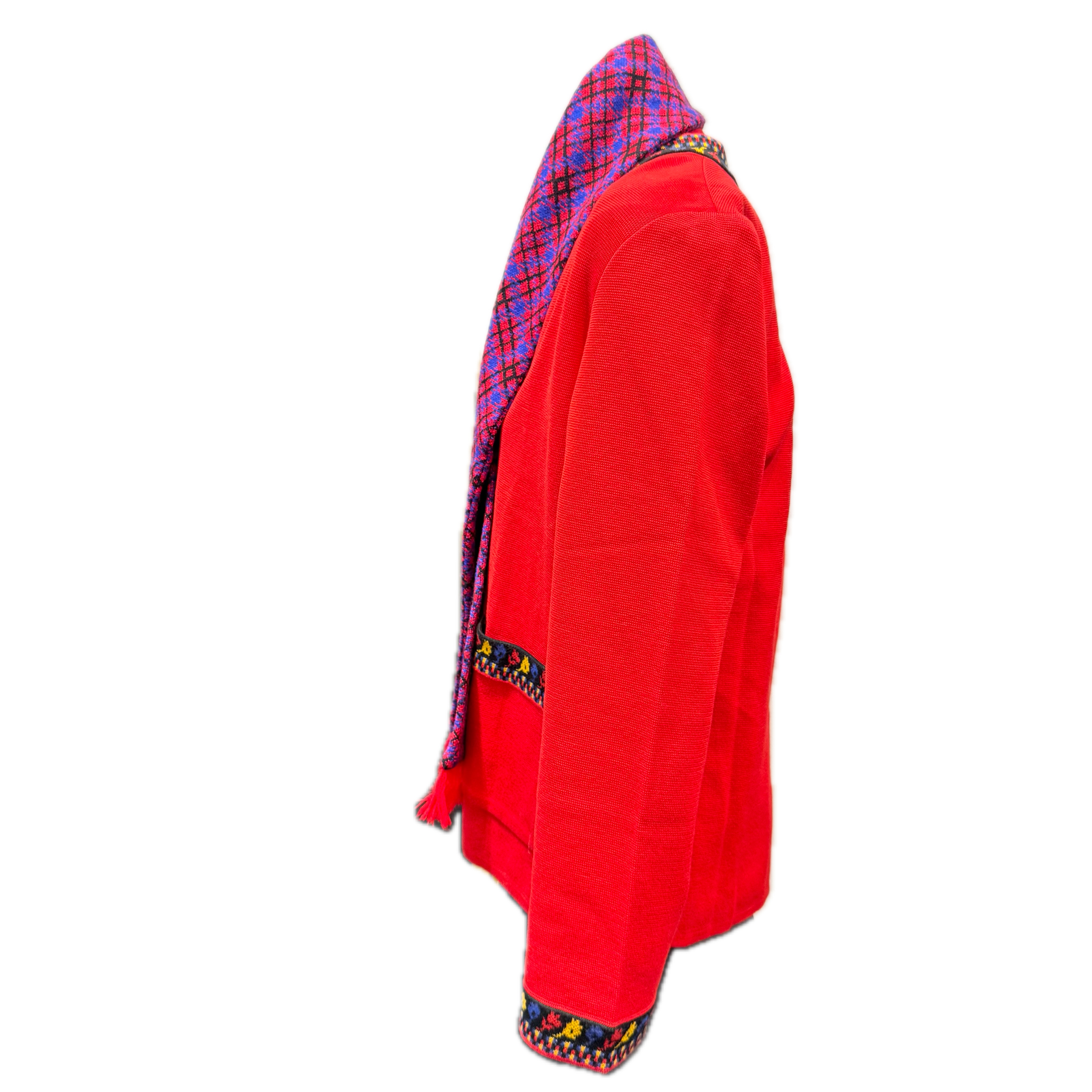 YSL Knitted Cardigan, Sweater and Scarf Set Wool Red M