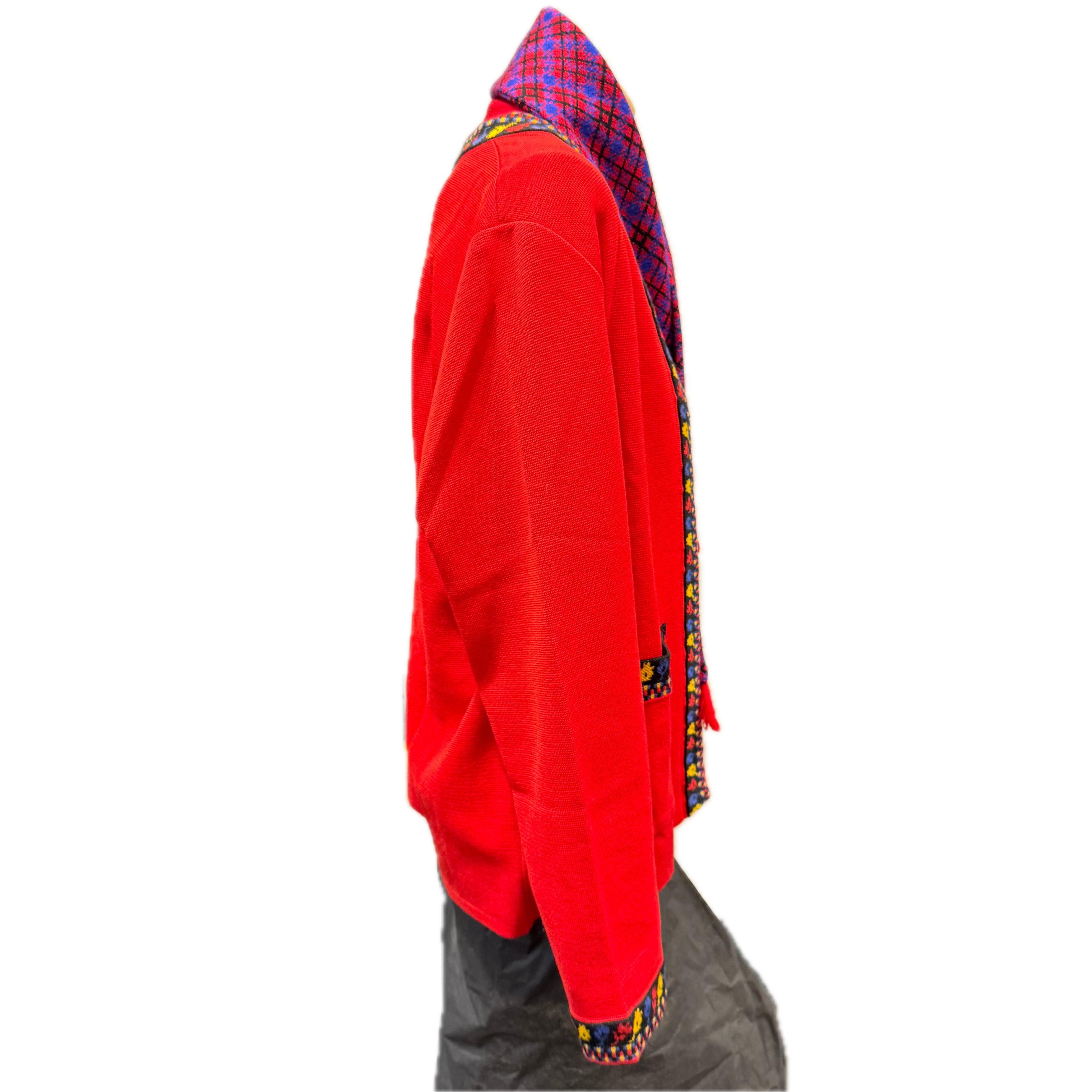 YSL Knitted Cardigan, Sweater and Scarf Set Wool Red M
