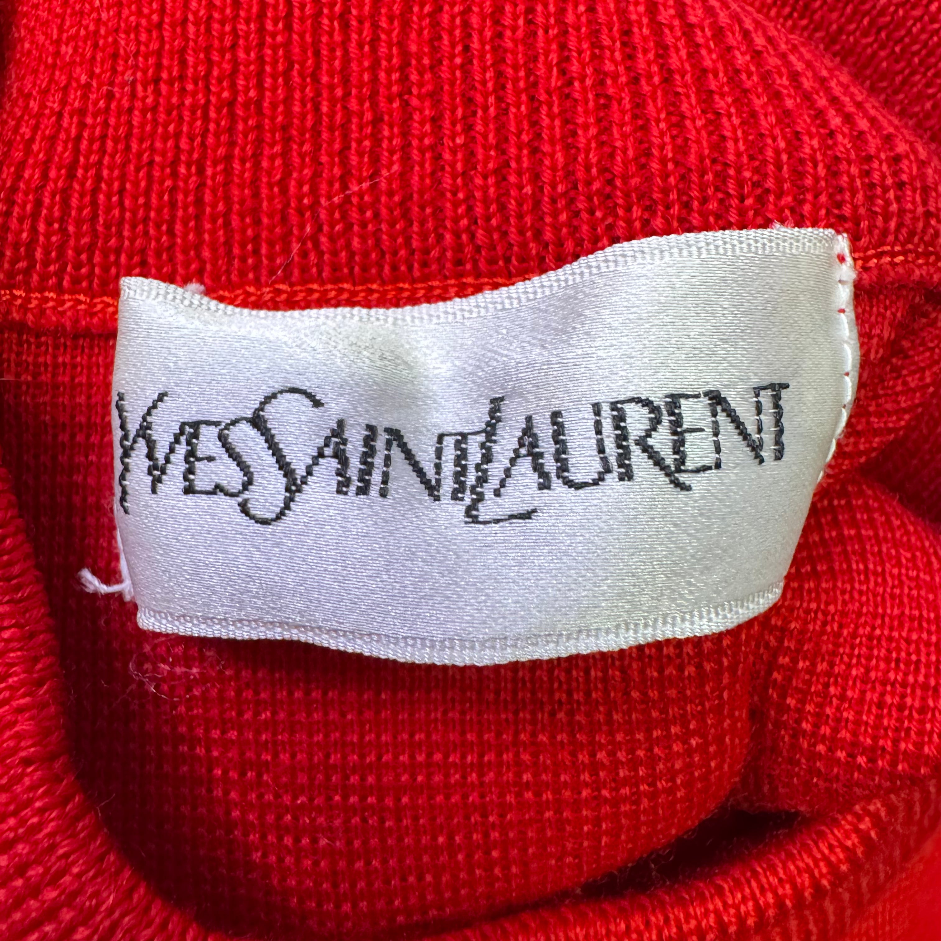 YSL Knitted Cardigan, Sweater and Scarf Set Wool Red M