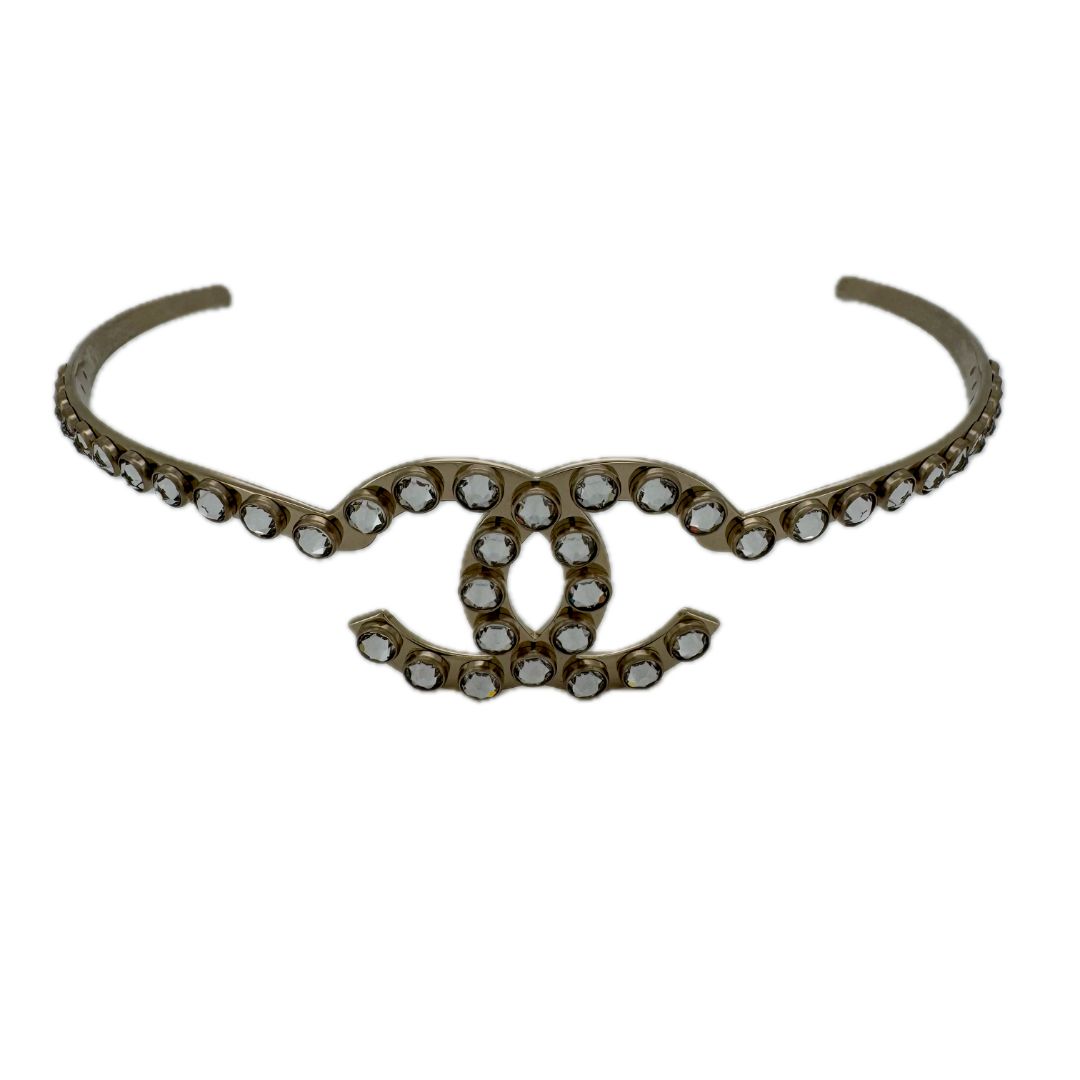 Chanel CC Logo Headband Tiara Gold Metal - Lost Designer