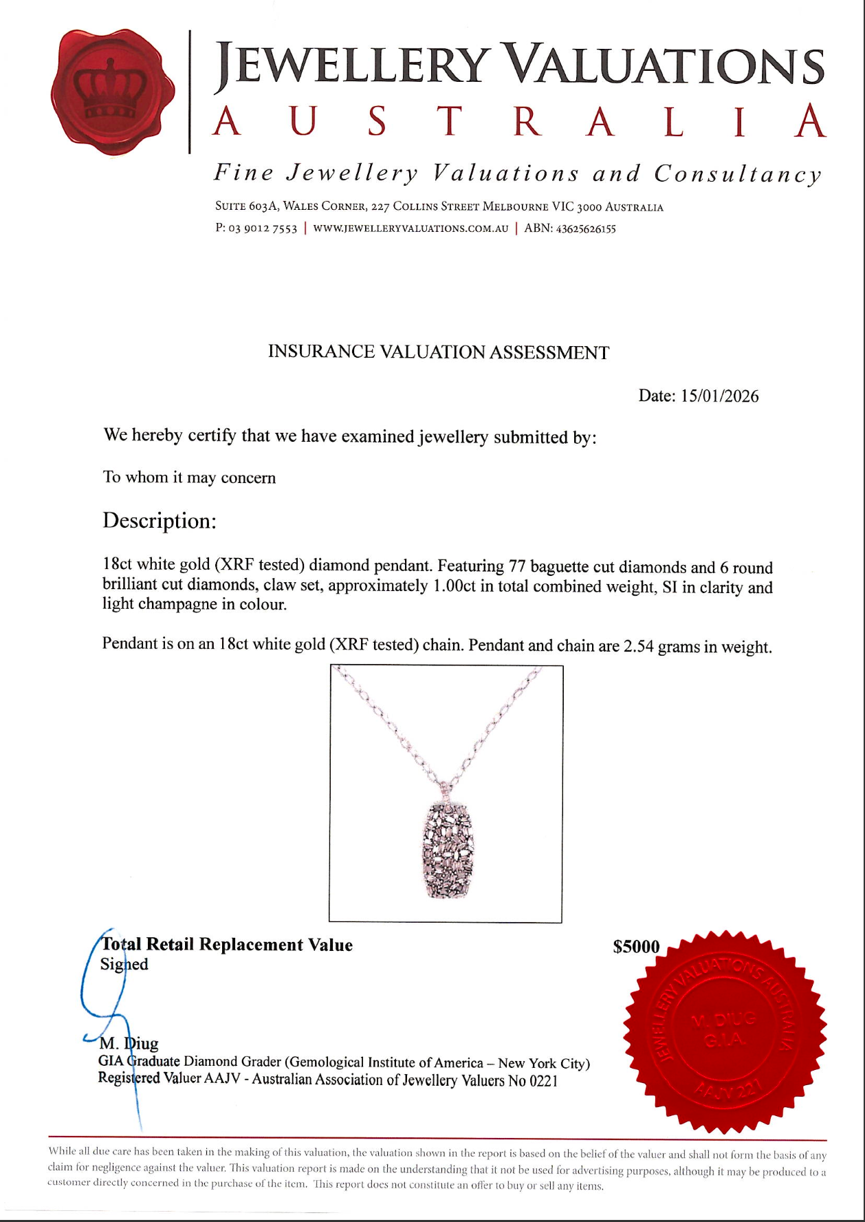 0.80ct 18K White Gold Natural Diamond Baguette Mosaic Pendant Necklace