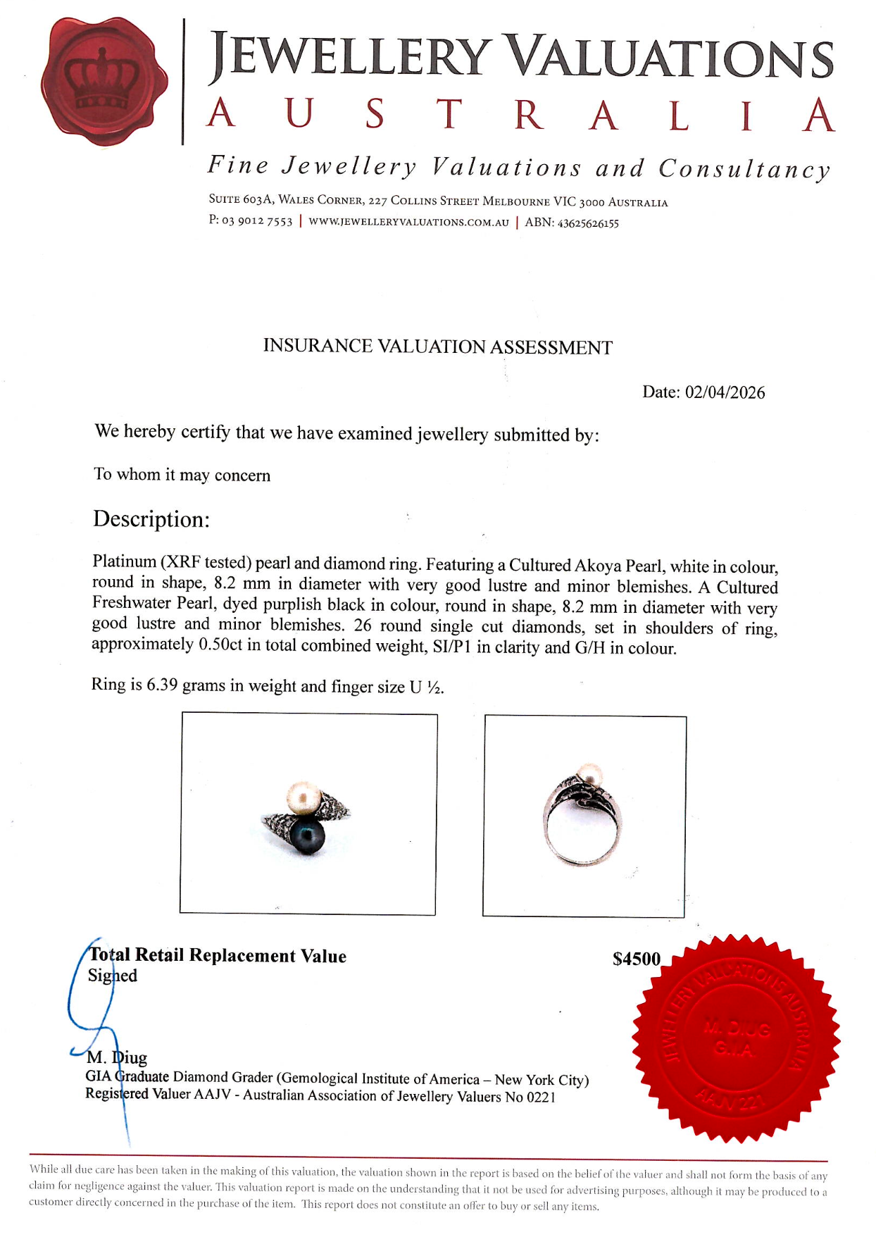 0.50Ct Diamond, Akoya Pearl & Black Freshwater Pearl Ring In Platinum