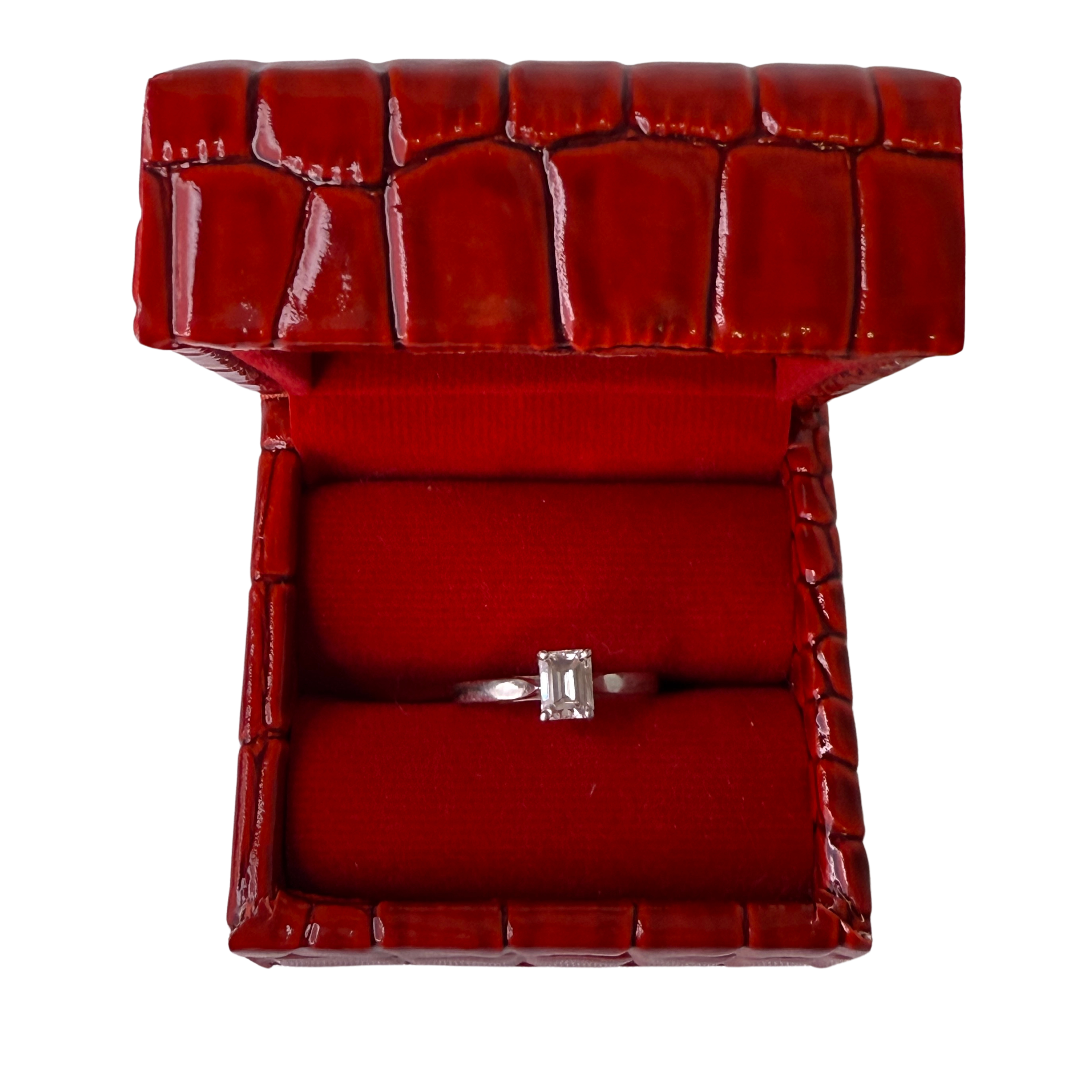 0.73ct Colour F-G Clarity VVS2-VVS1 Diamond emerald cut on platinum Ring O½