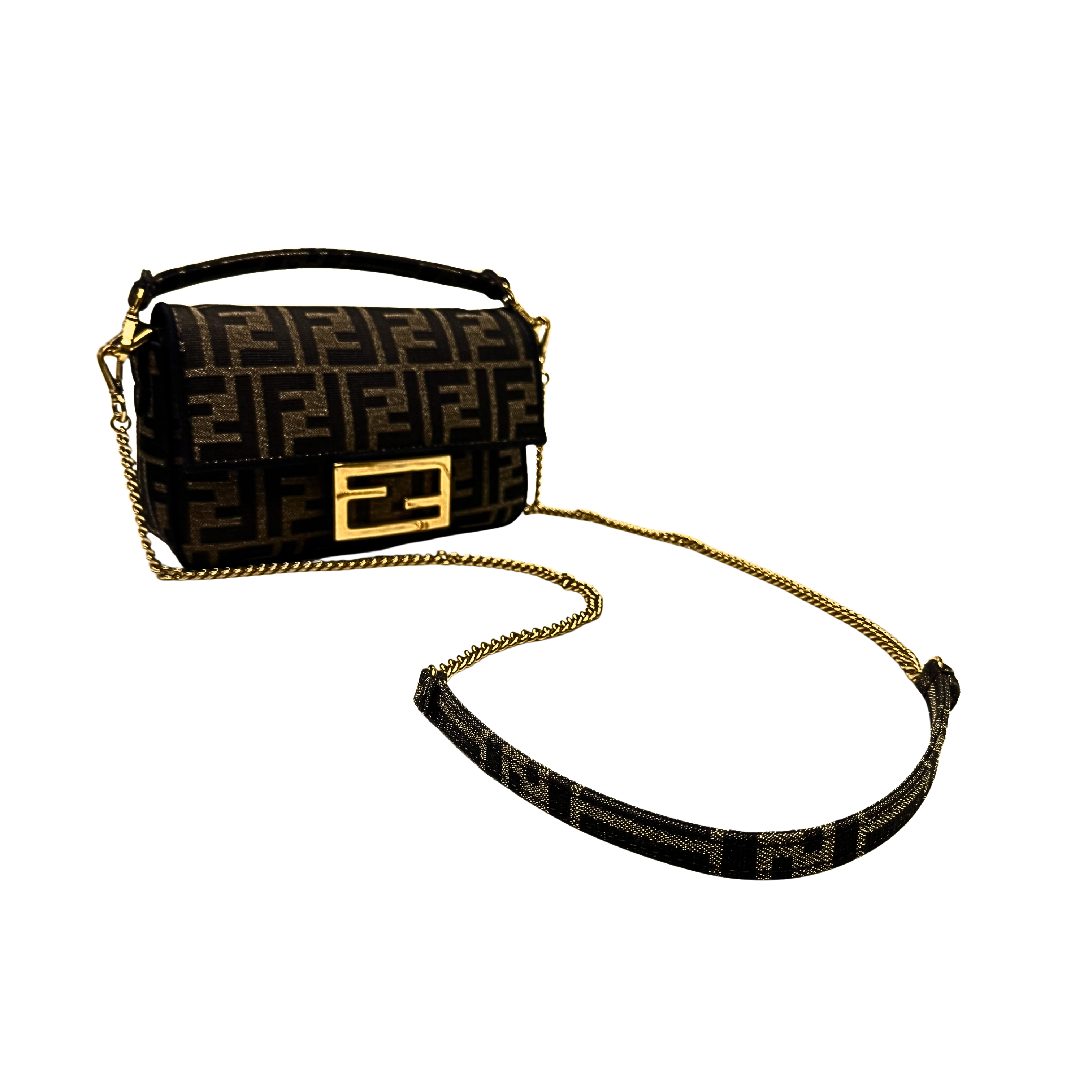 Fendi Jacquard FF Baguette Bag Canvas Brown