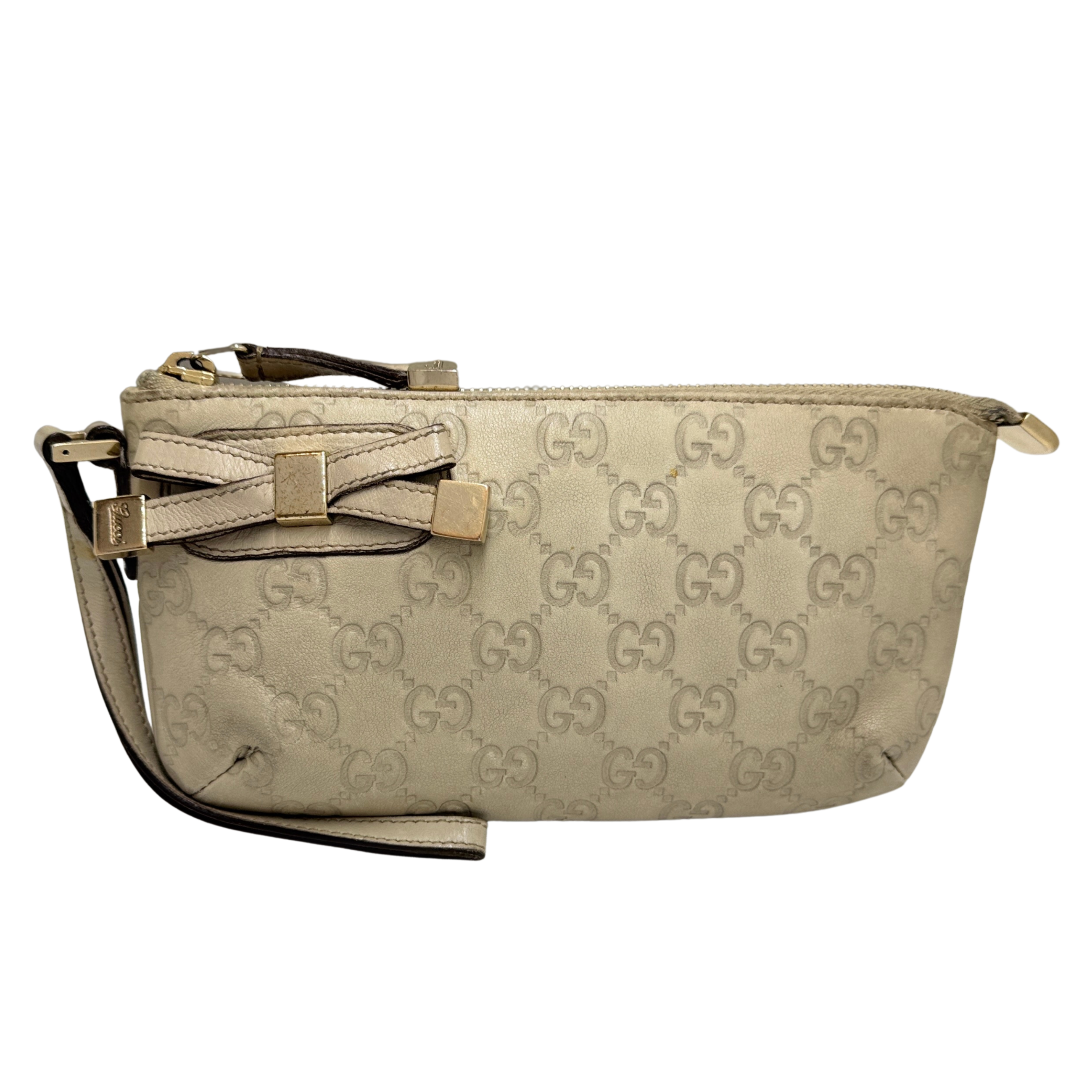 Gucci Monogram Small Pochette Clutch Bag Leather Beige