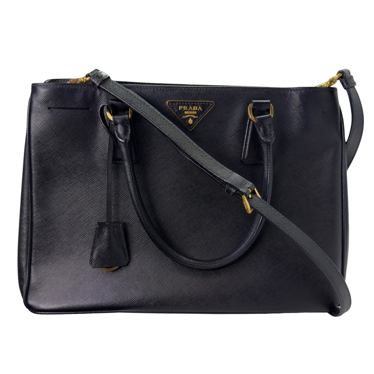 Prada Safiano Lux Medium Tote Bag Black - Lost Designer
