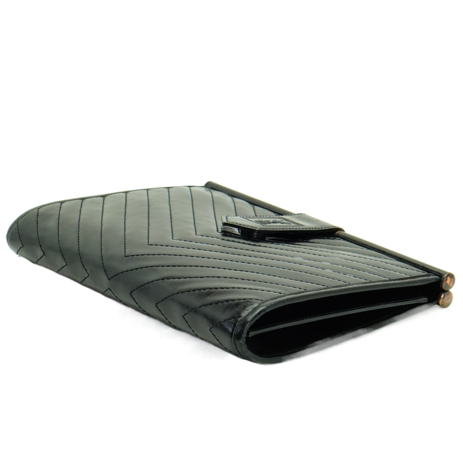 YSL Yves Saint Laurent Quilted Leather Clutch Bag Black