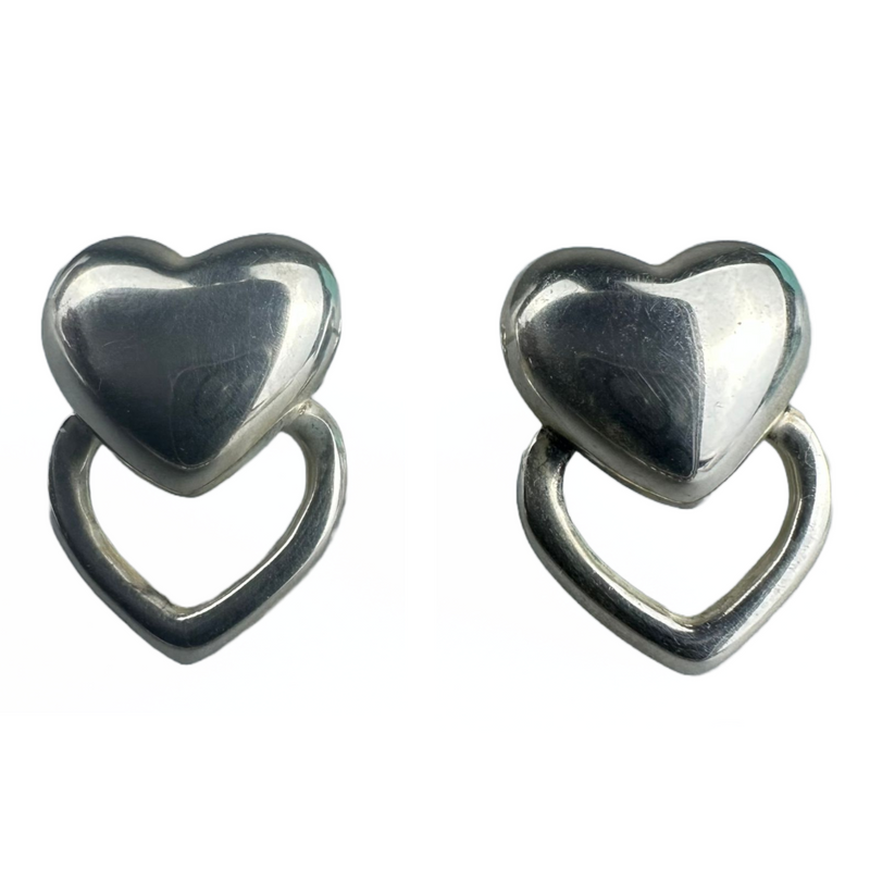 Tiffany & Co Puff Double Heart Stud Stencil Earrings Sterling Silver