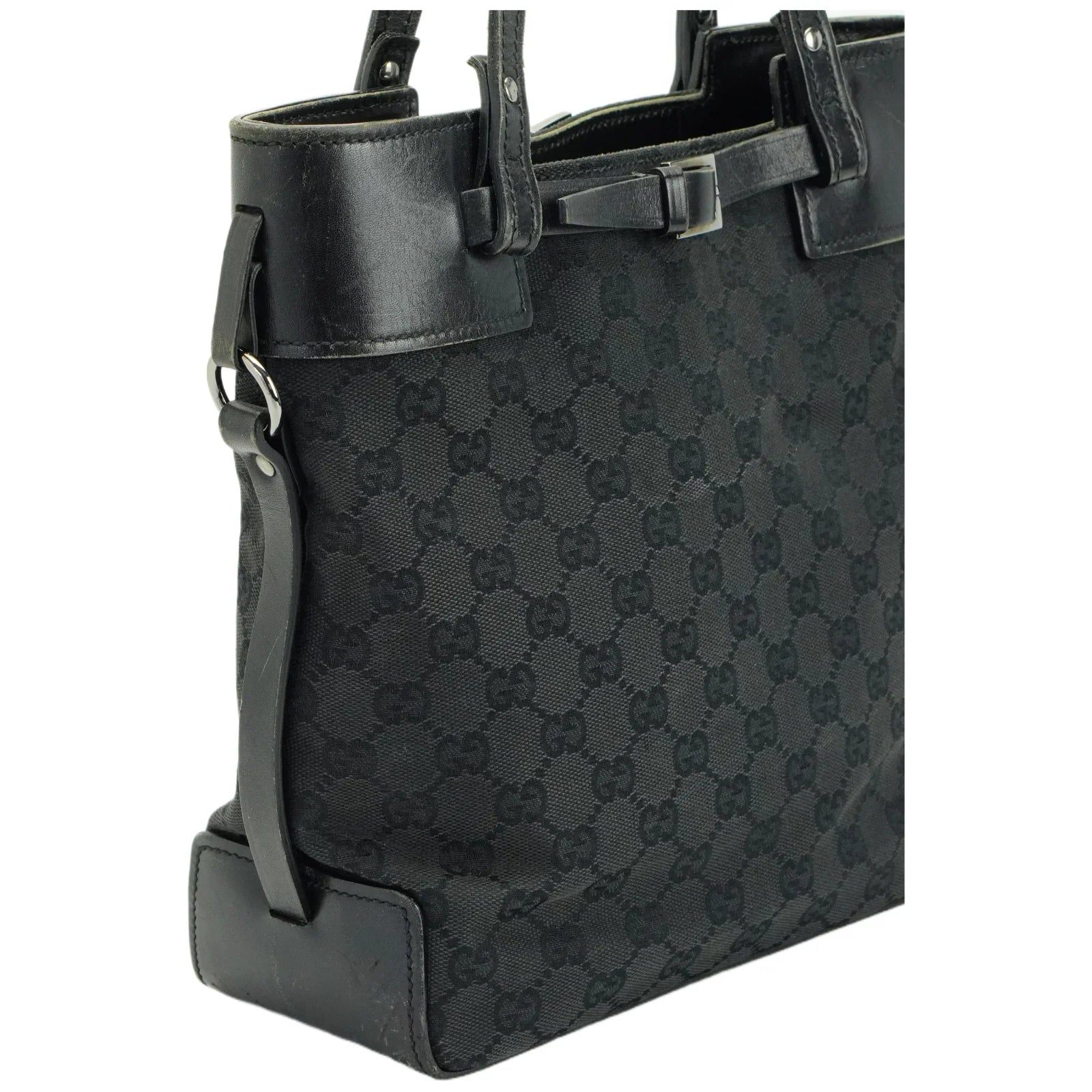 Gucci GG Belt Tote Bag Leather X Canvas Black
