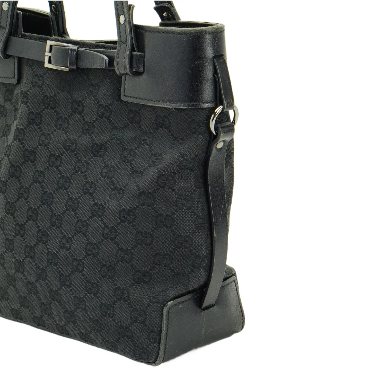 Gucci GG Belt Tote Bag Leather X Canvas Black