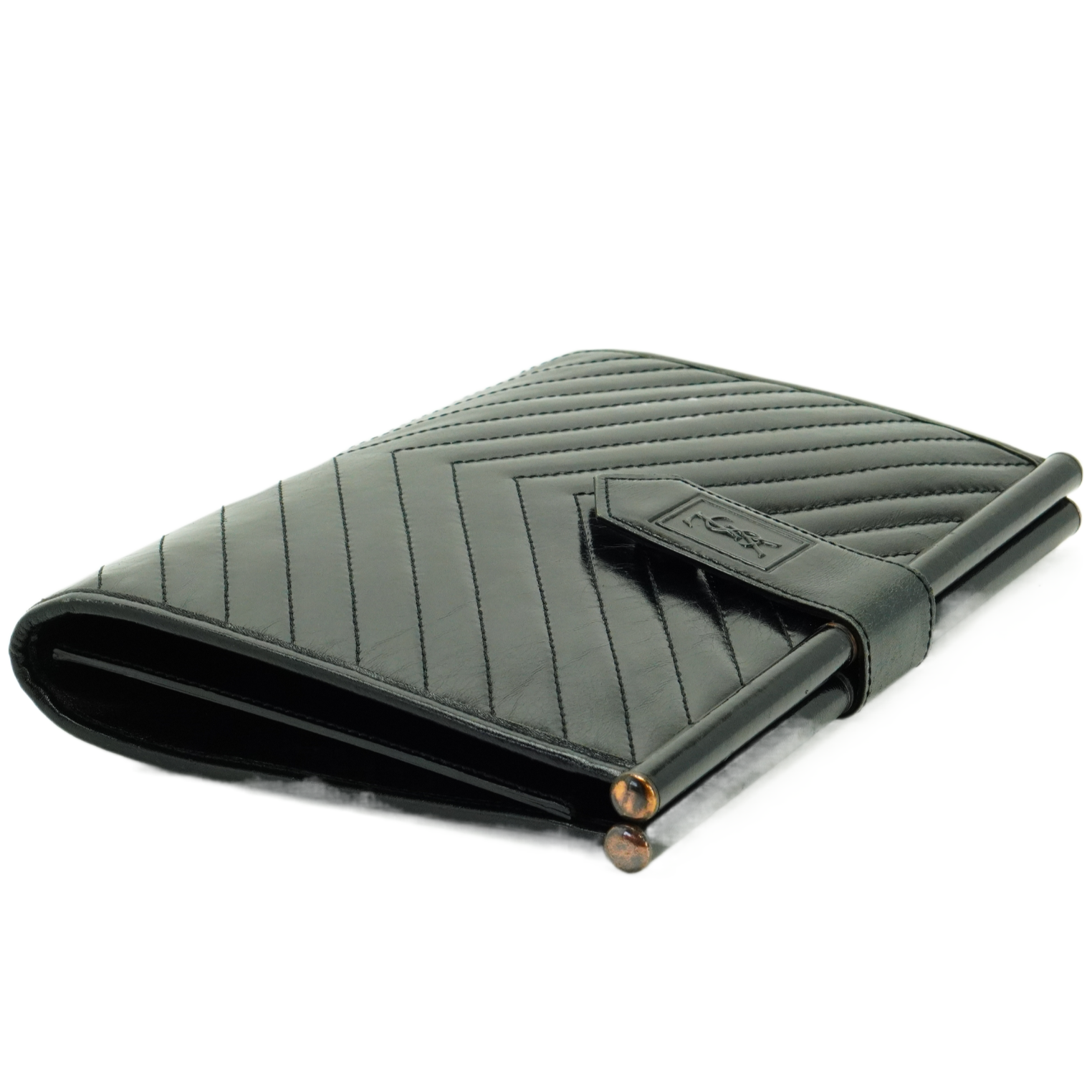 YSL Yves Saint Laurent Quilted Leather Clutch Bag Black