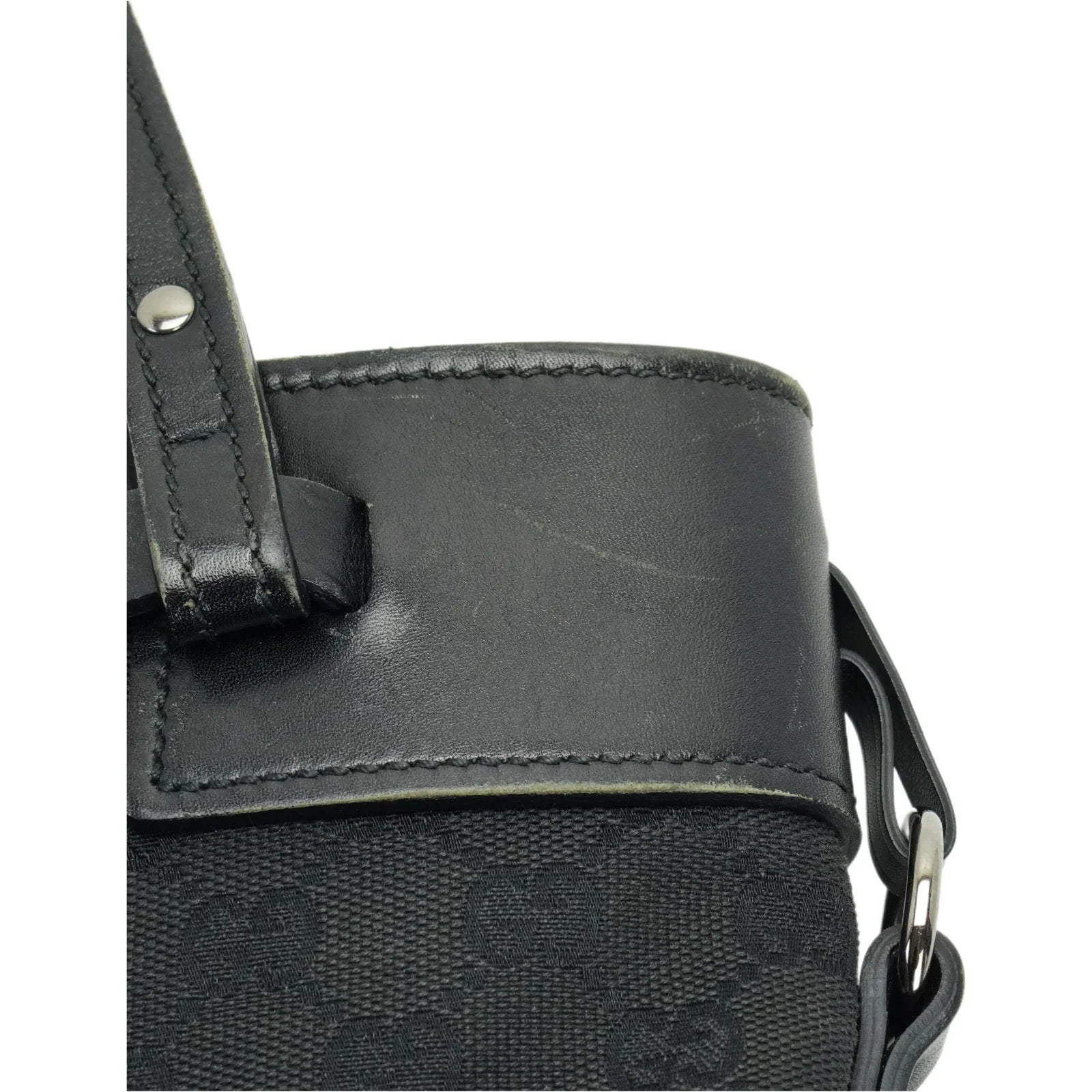 Gucci GG Belt Tote Bag Leather X Canvas Black